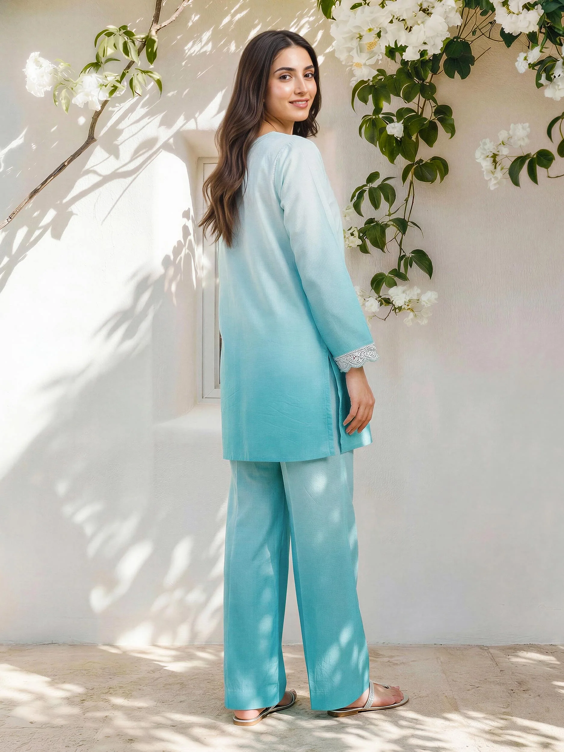 2 Piece Cambric Slub Suit- Embroidered (Pret) - Image 3
