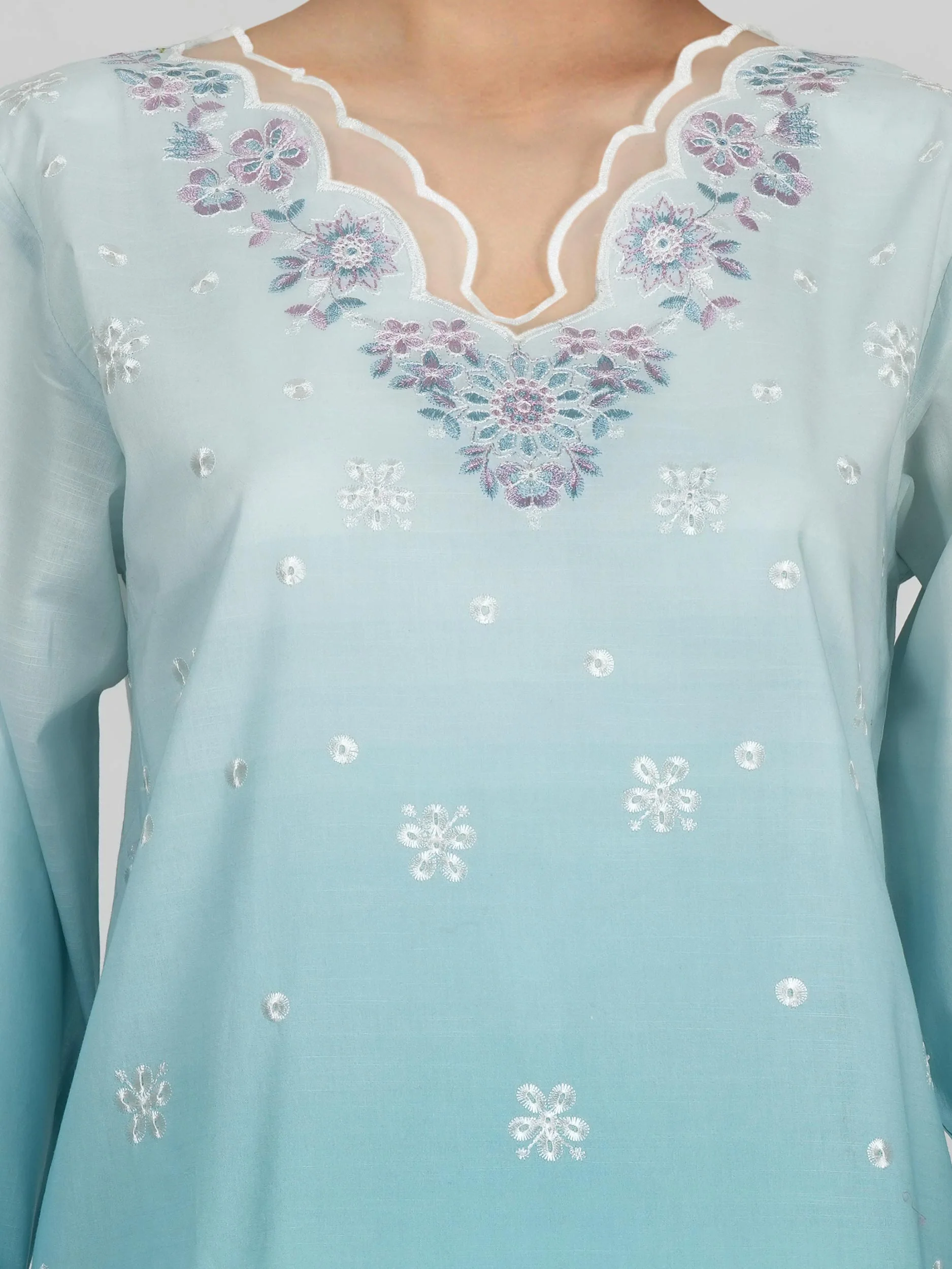 2 Piece Cambric Slub Suit- Embroidered (Pret) - Image 4