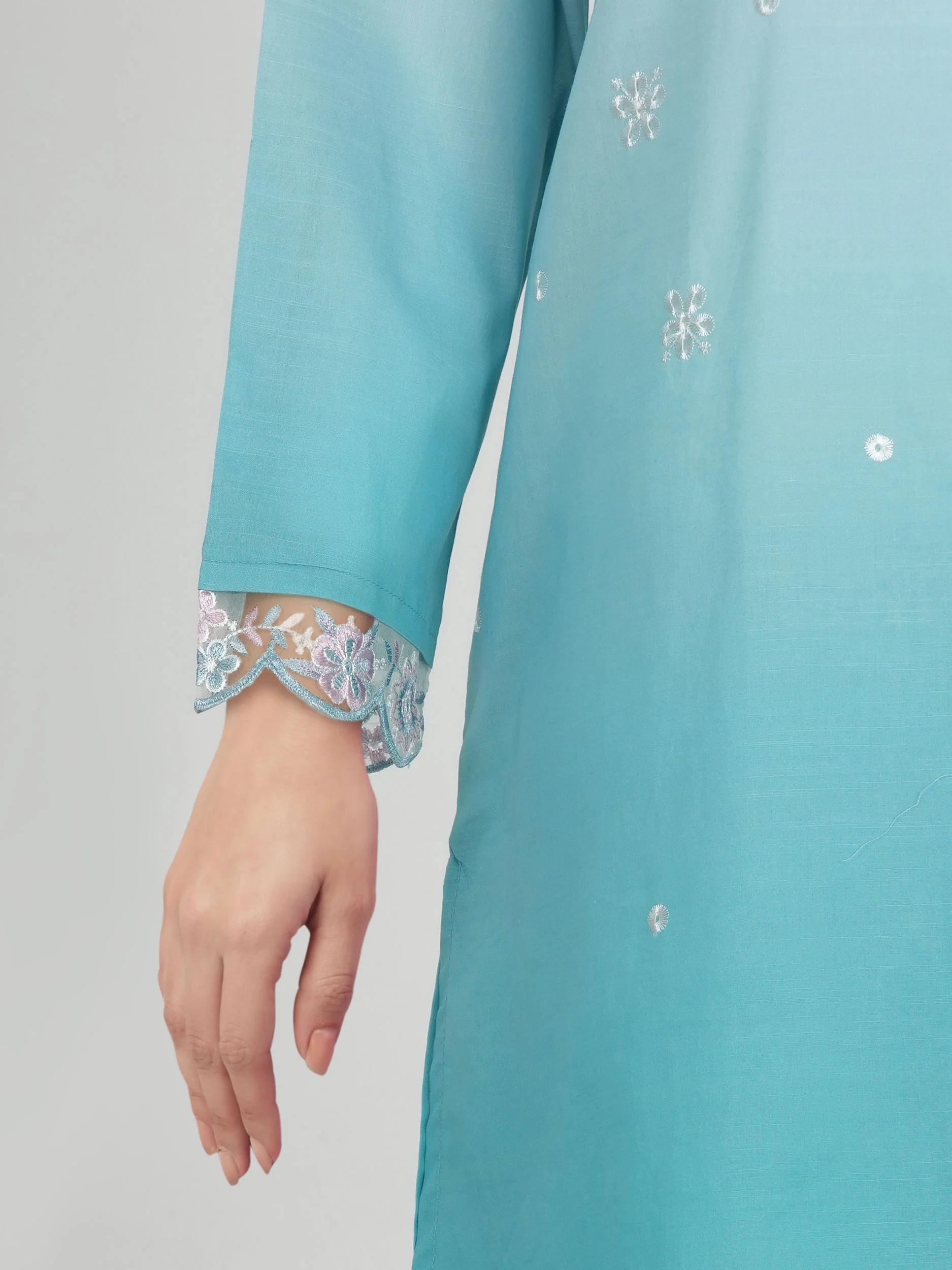 2 Piece Cambric Slub Suit- Embroidered (Pret) - Image 5