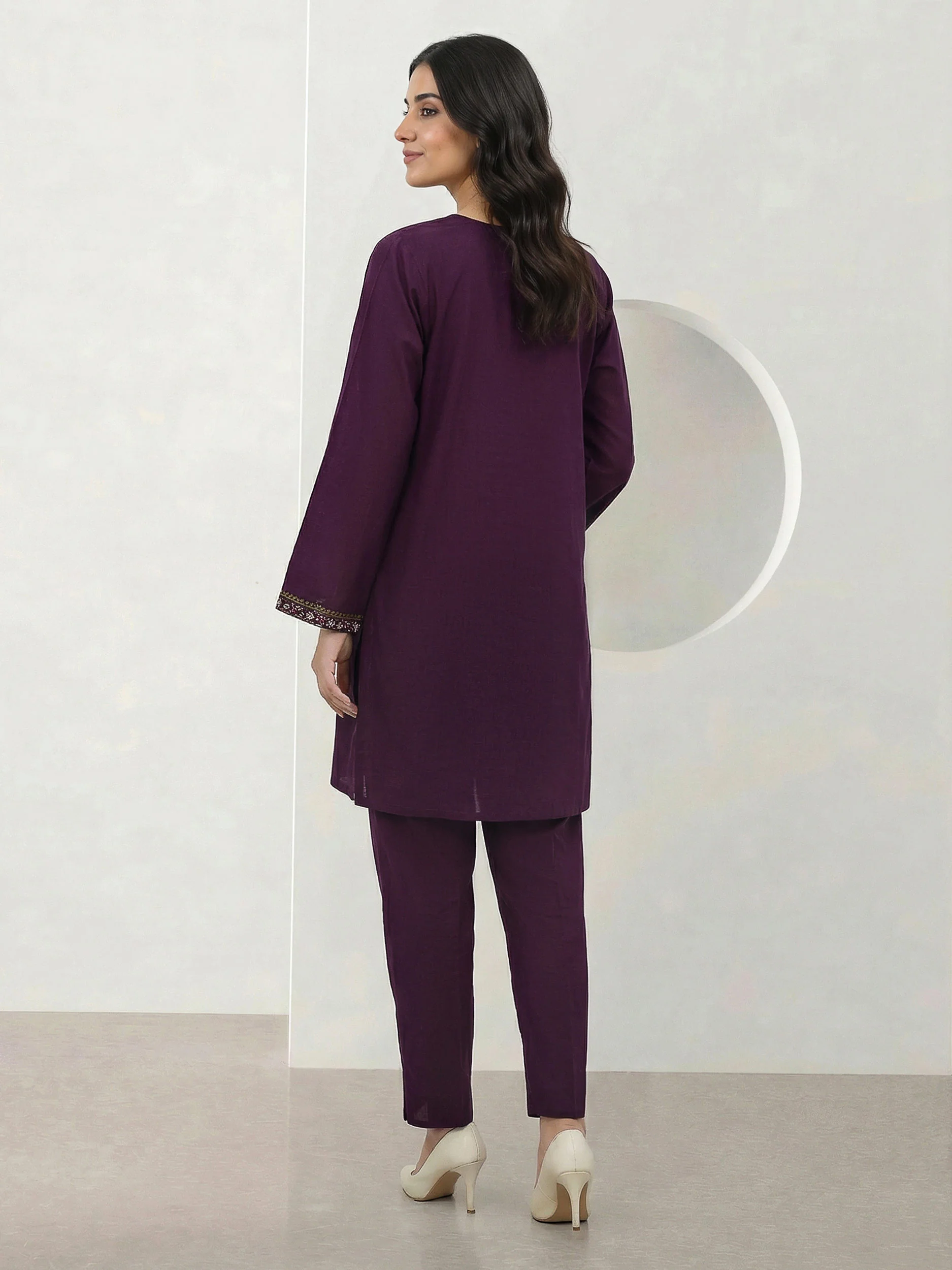 2 Piece Cambric Slub Suit- Embroidered (Pret) - Image 3