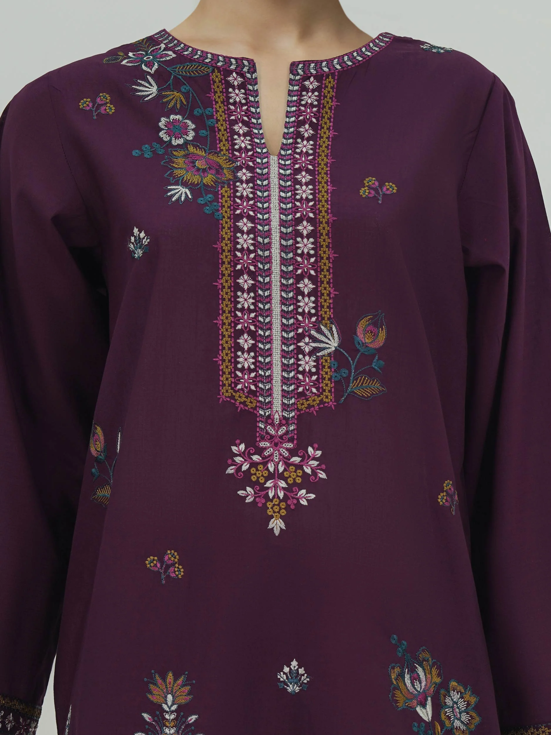2 Piece Cambric Slub Suit- Embroidered (Pret) - Image 4