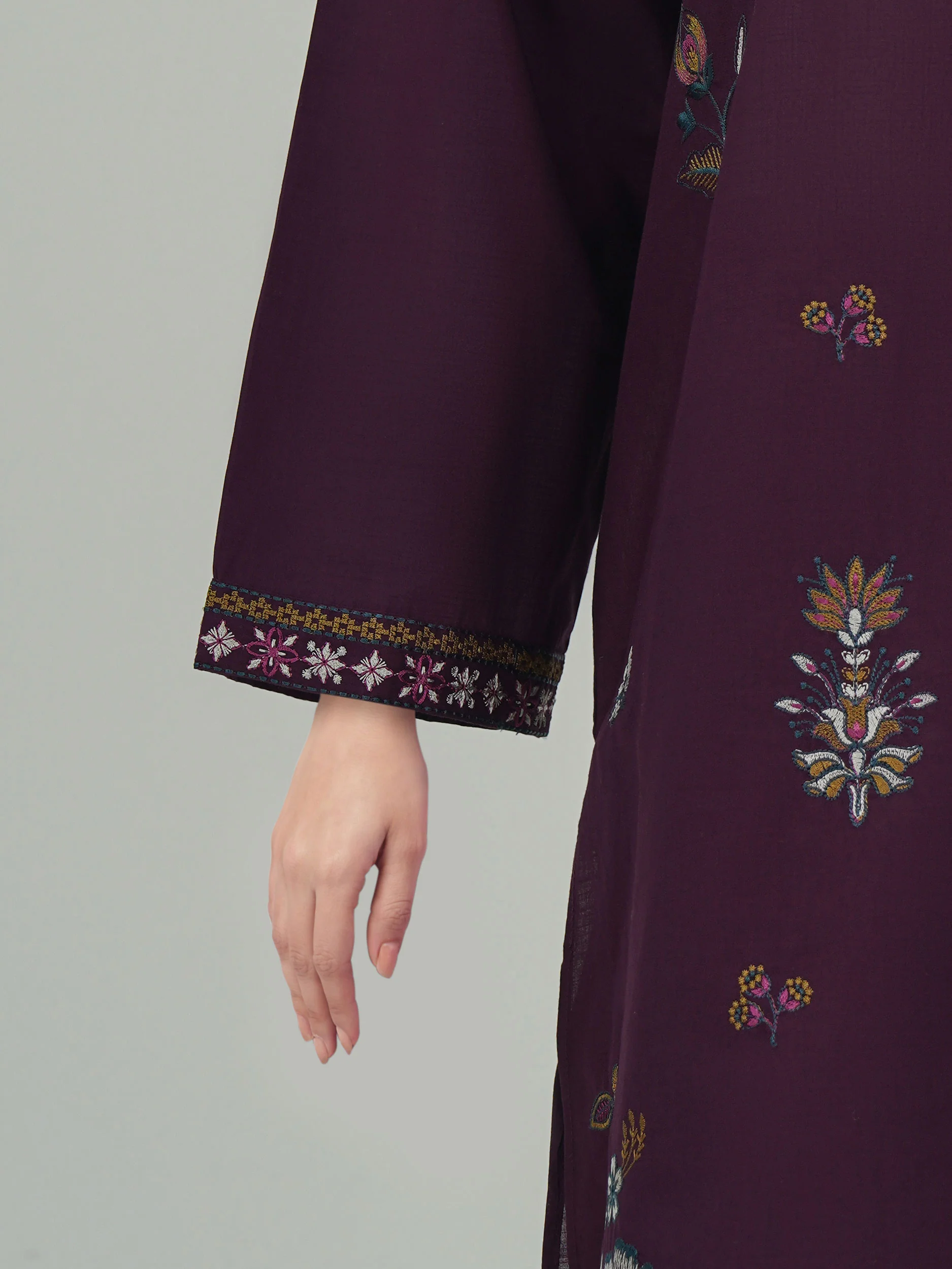 2 Piece Cambric Slub Suit- Embroidered (Pret) - Image 5
