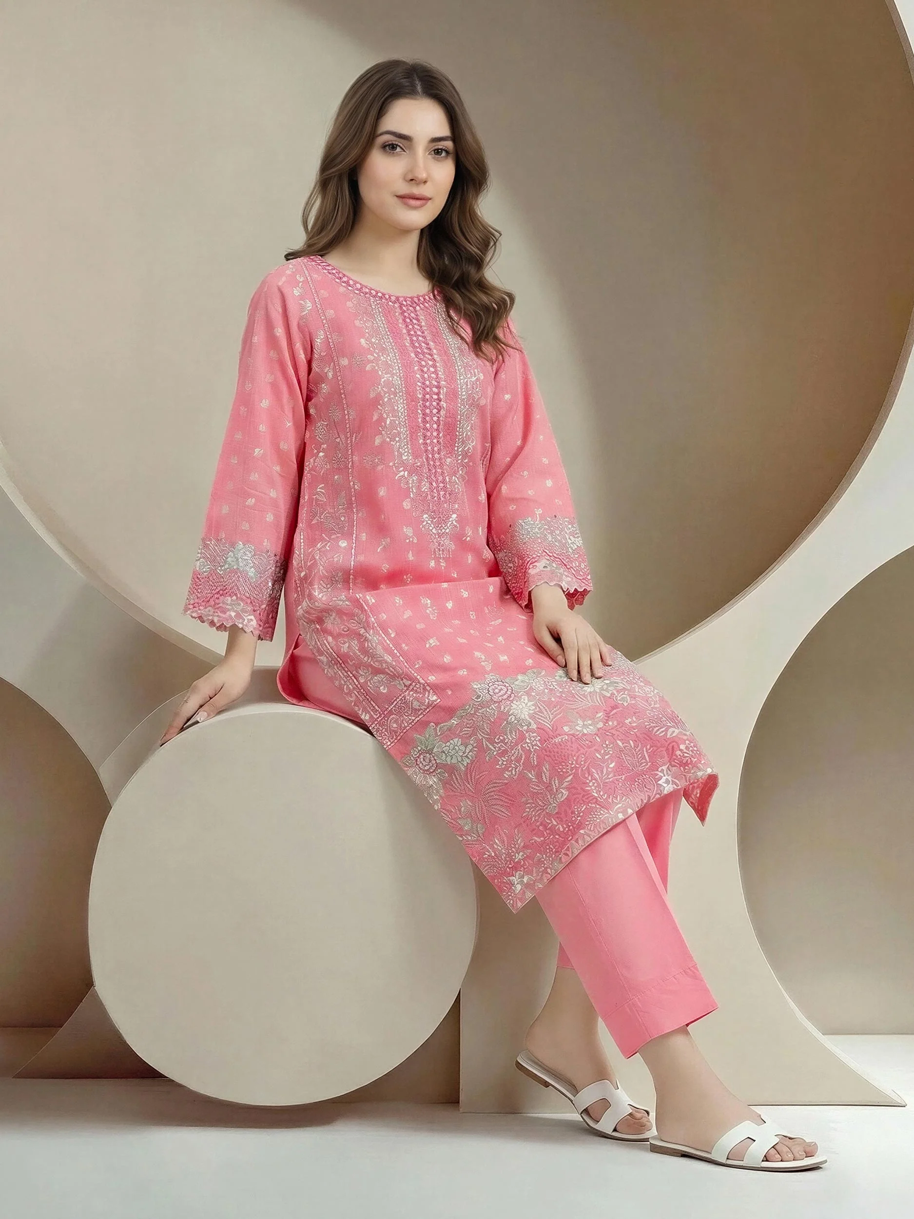 2 Piece Jacquard Yarn Dyed Suit- Embroidered (Pret) - Image 2