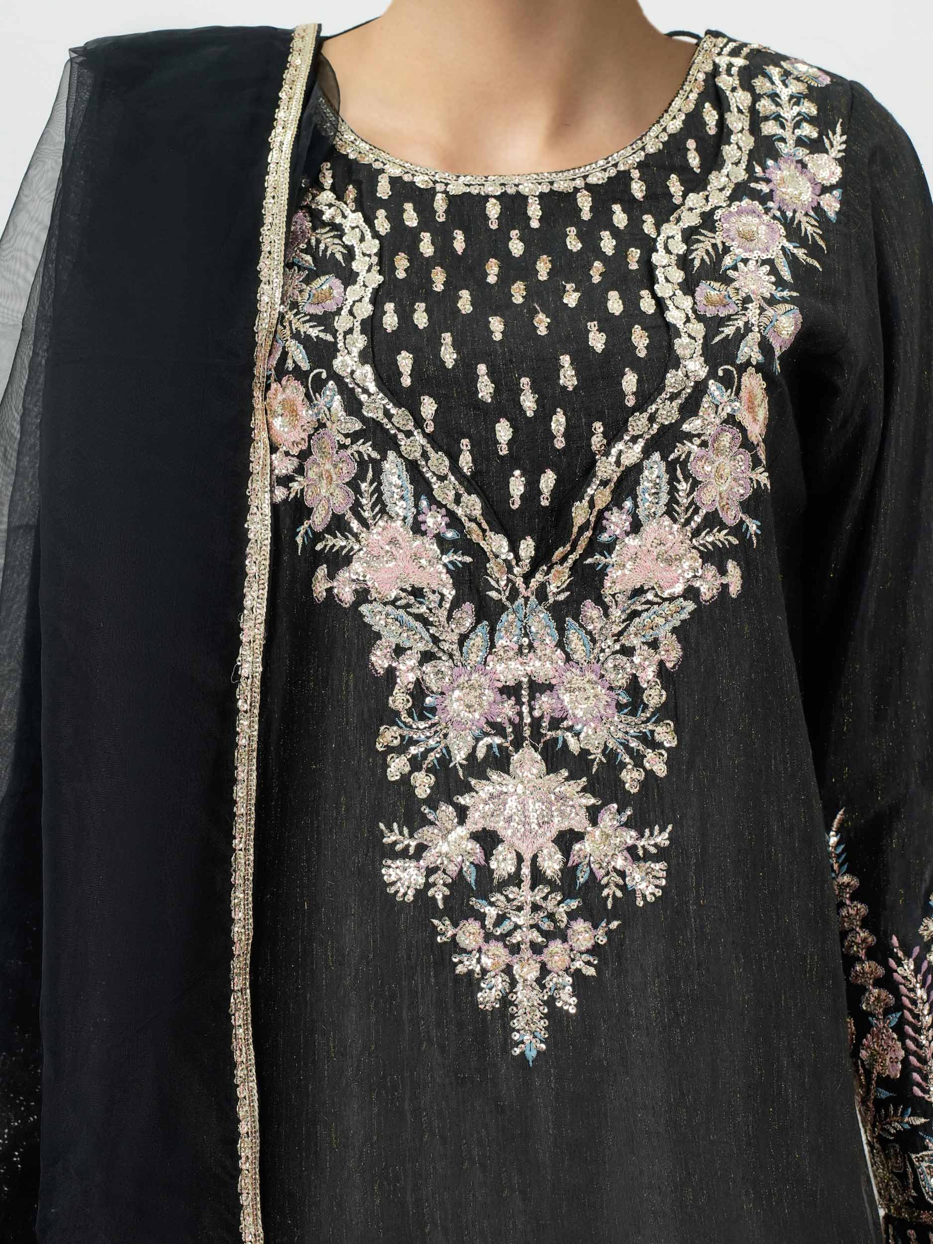 3 Piece Viscose Glitter Suit- Embroidered (Pret) - Image 4