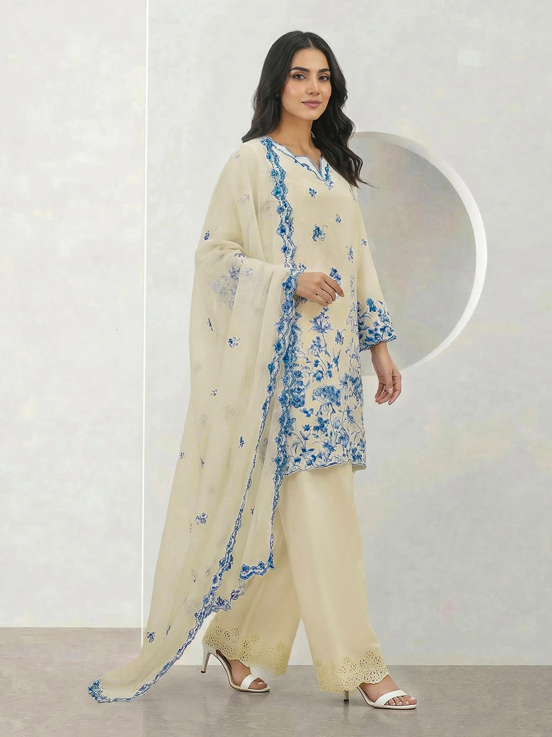 3-Piece Dobby Suit-Embroidered (Pret) - Image 2