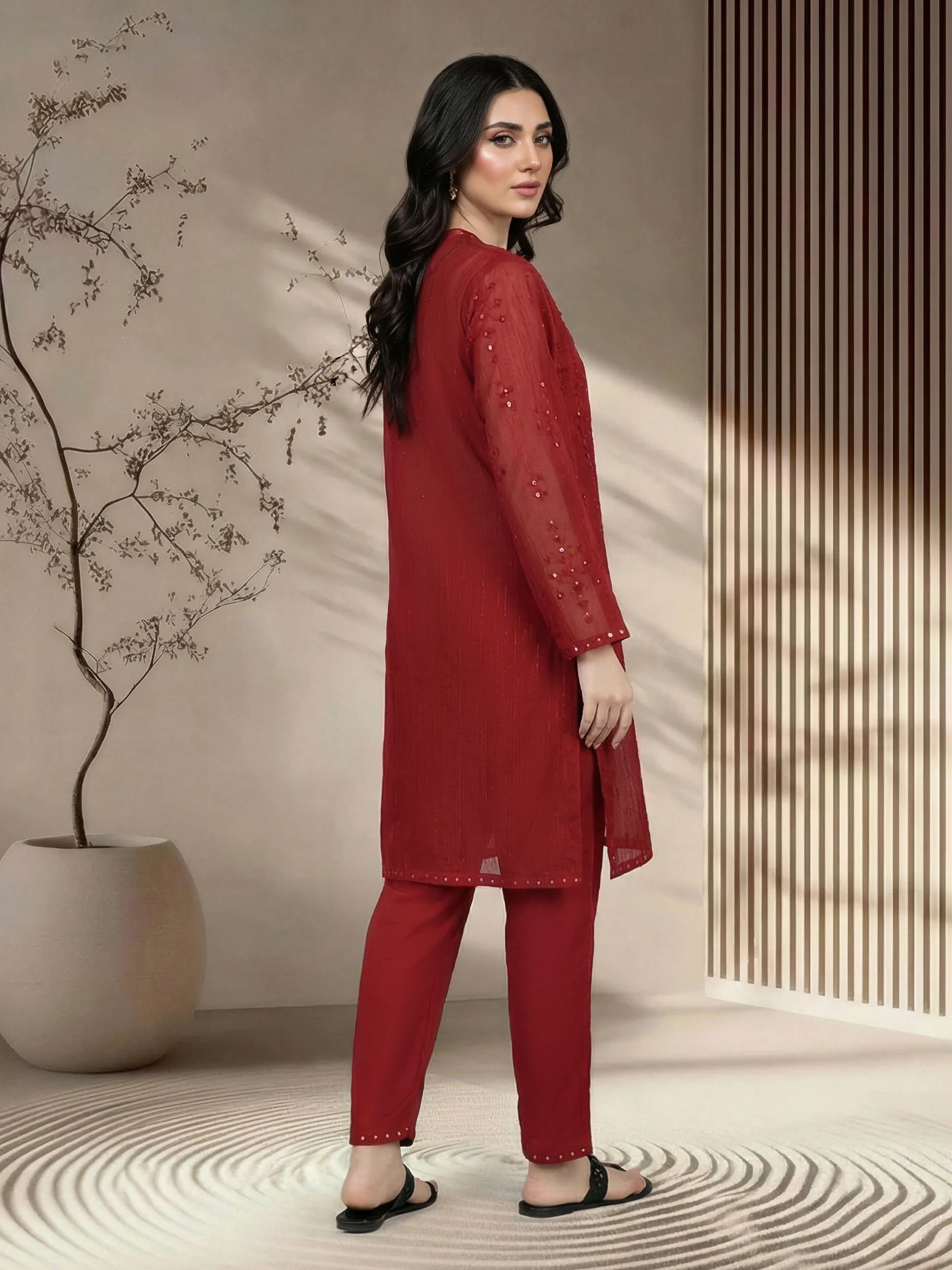 2 Piece Lawn Glitter Suit- Embroidered (Pret) - Image 3