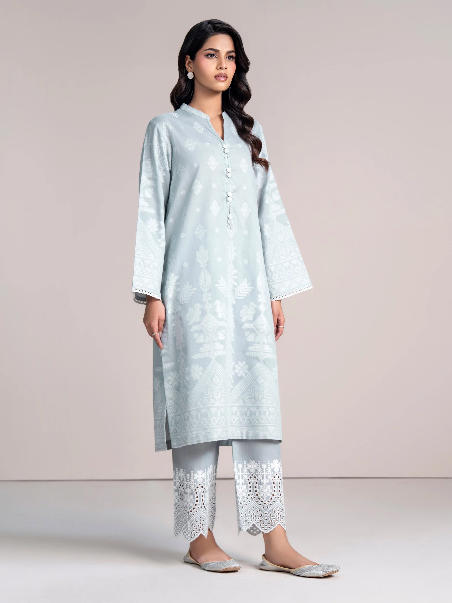 2 Piece Self Jacquard Suit- Embroidered (Pret) - Image 2