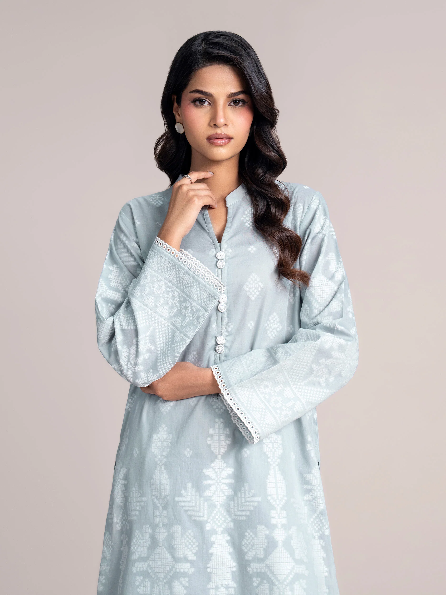 2 Piece Self Jacquard Suit- Embroidered (Pret) - Image 4
