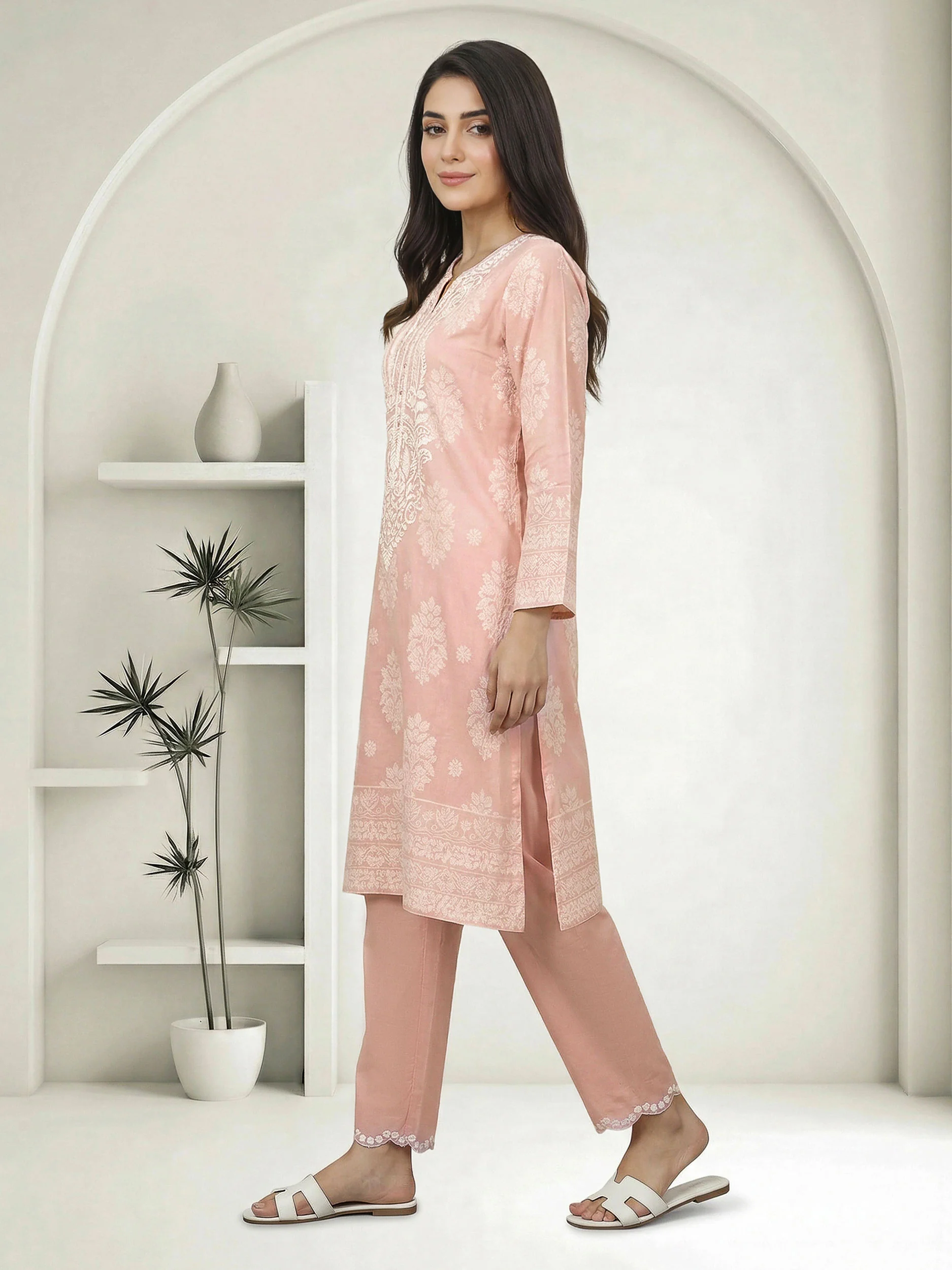 2 Piece Self Jacqurad Suit- Embroidered (Pret) - Image 2