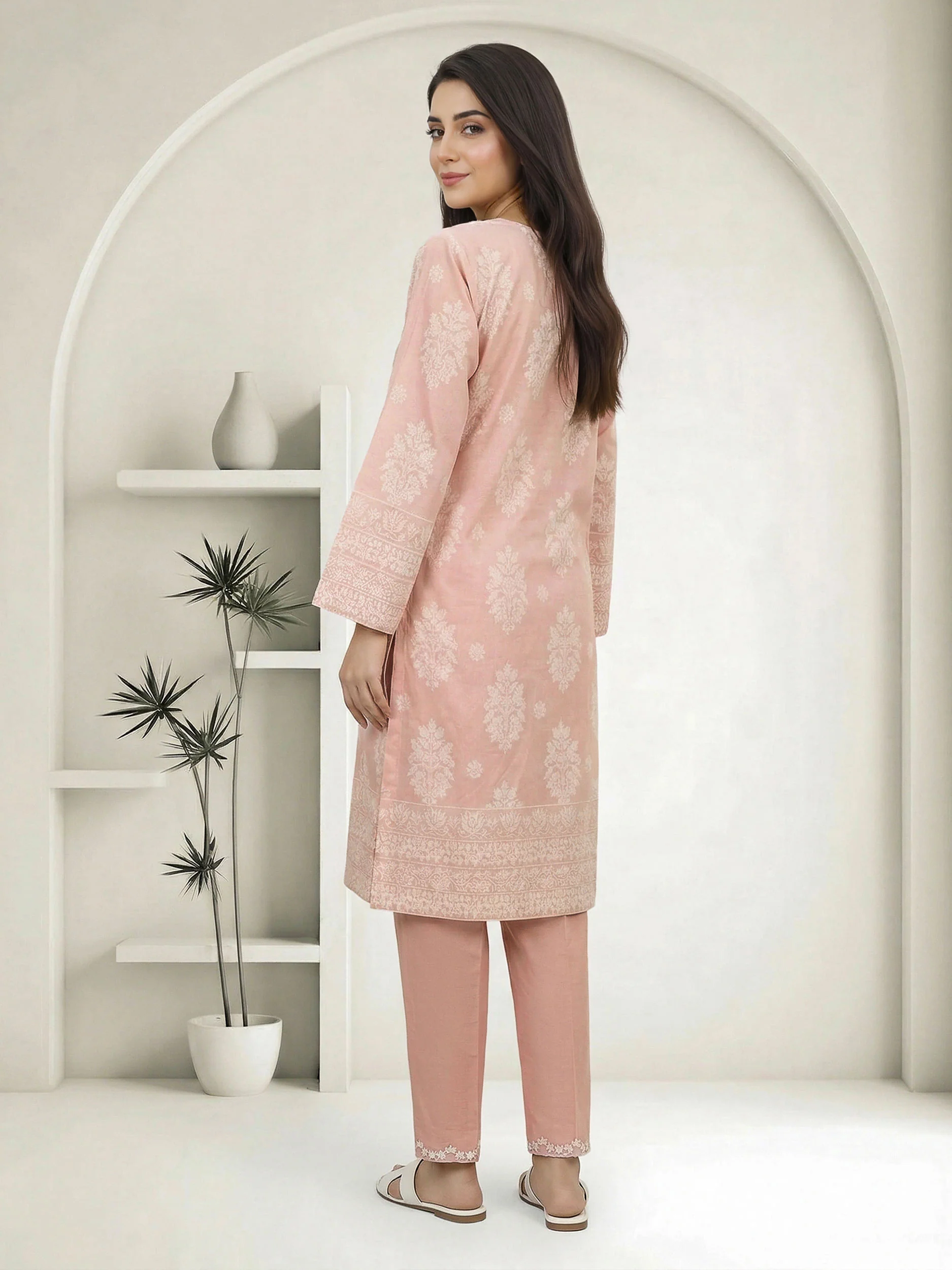 2 Piece Self Jacqurad Suit- Embroidered (Pret) - Image 3