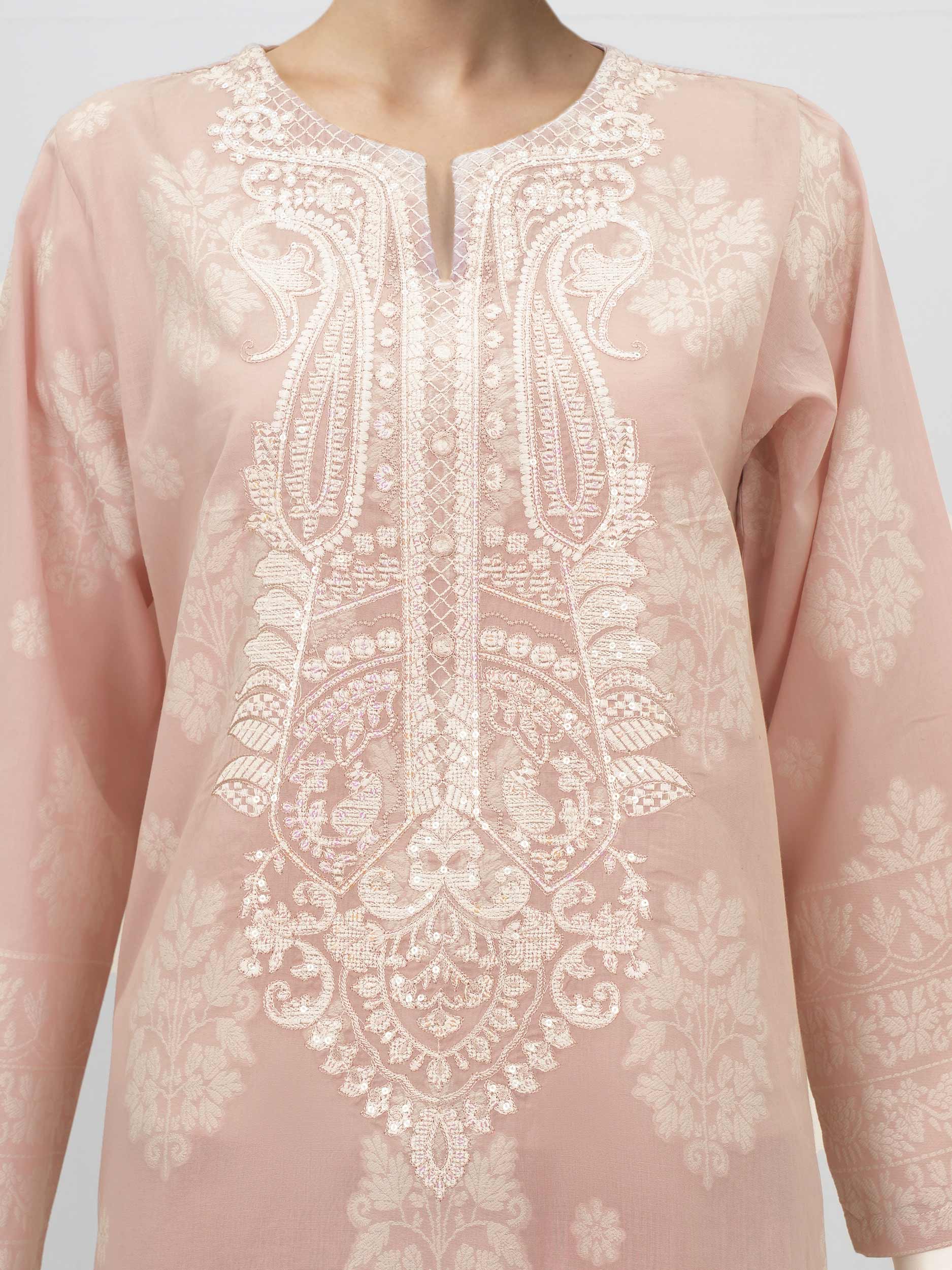 2 Piece Self Jacqurad Suit- Embroidered (Pret) - Image 4