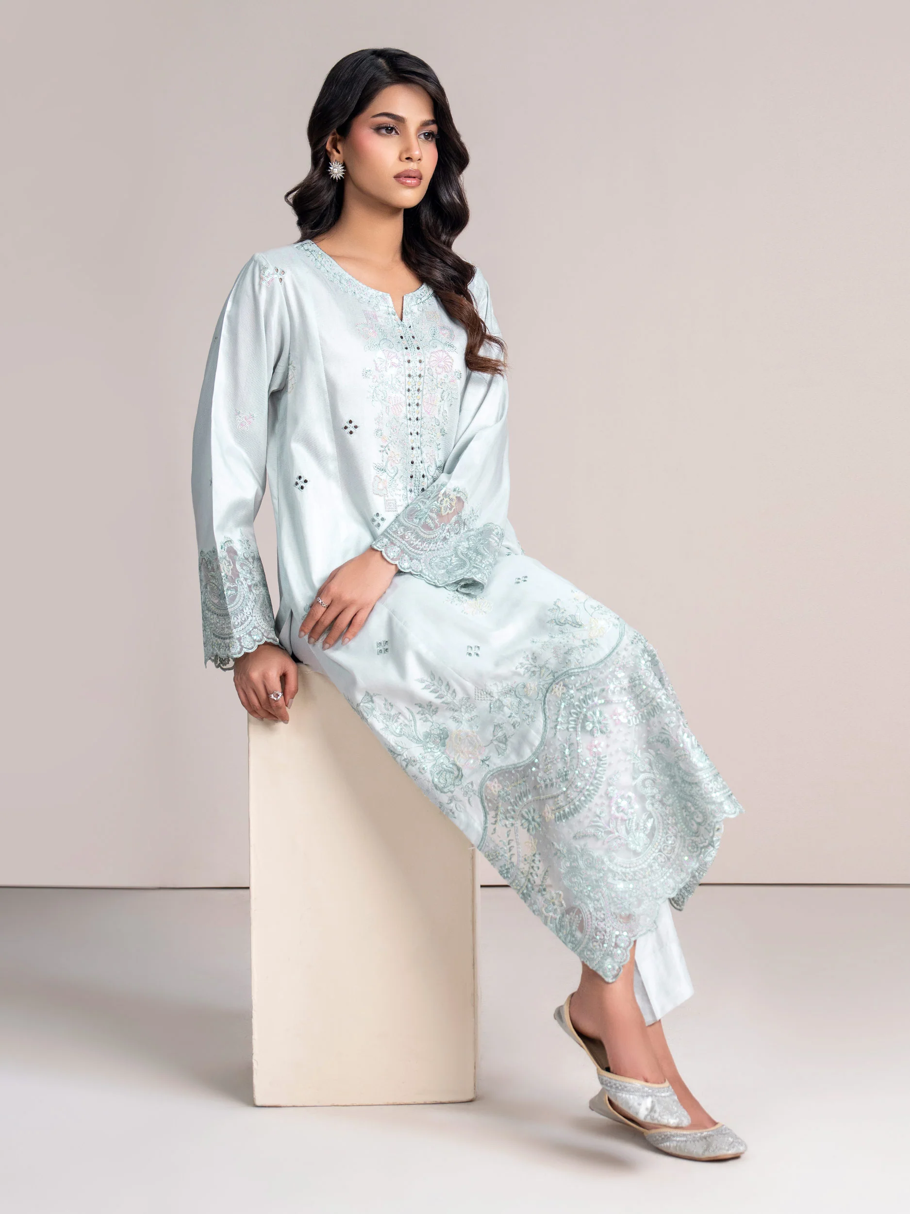 2 Piece Net Suit-Embroidered  (Pret) - Image 5