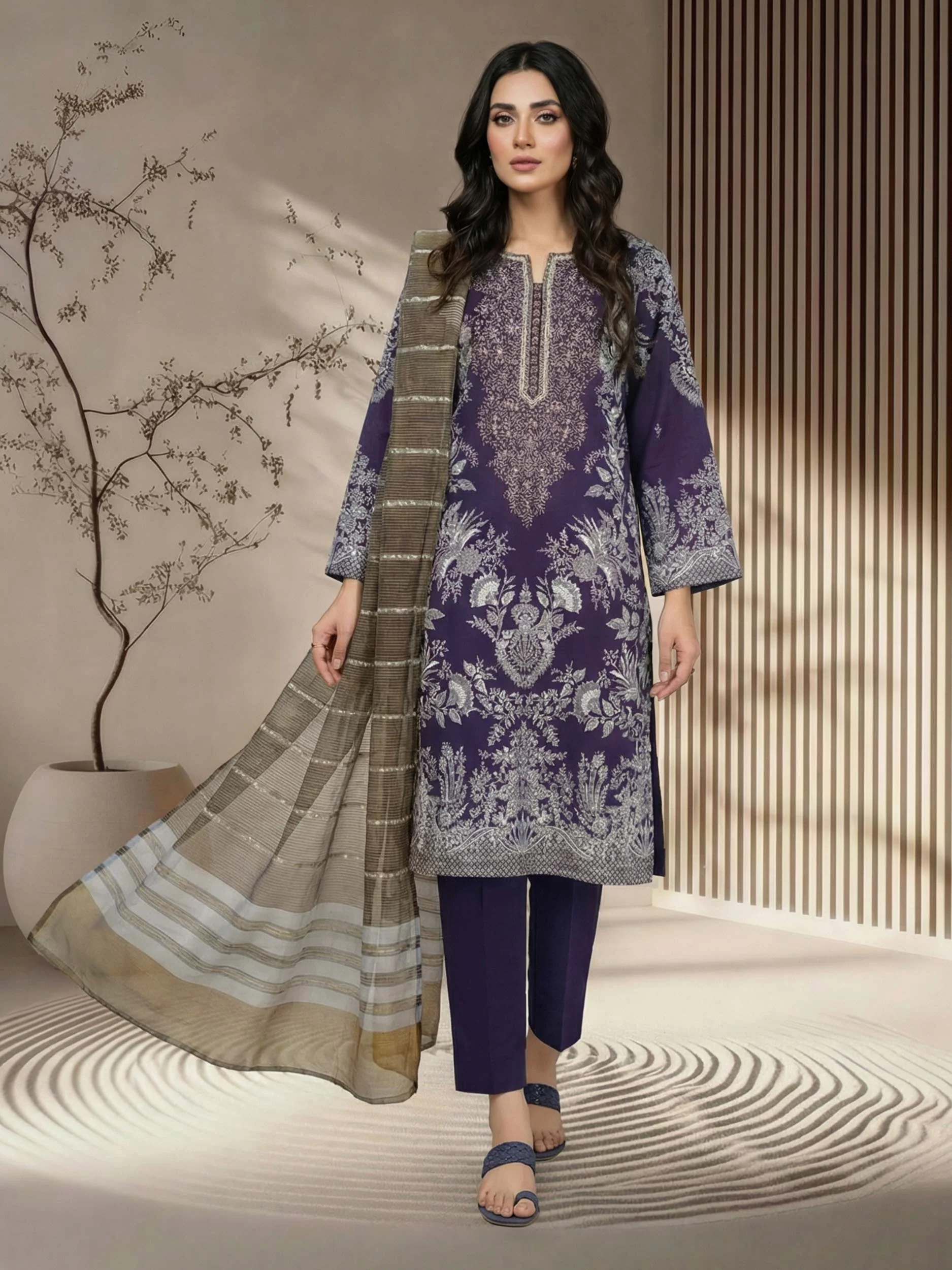 3 Piece Lawn Suit- Embroidered (Pret) - Image 2