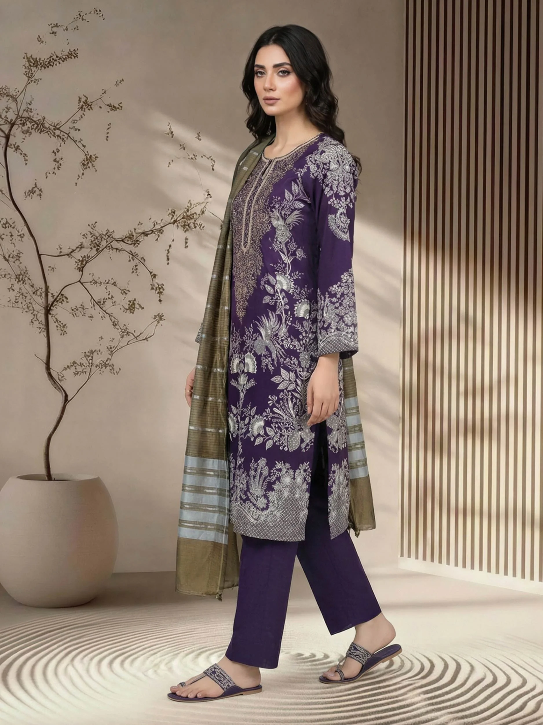 3 Piece Lawn Suit- Embroidered (Pret) - Image 3