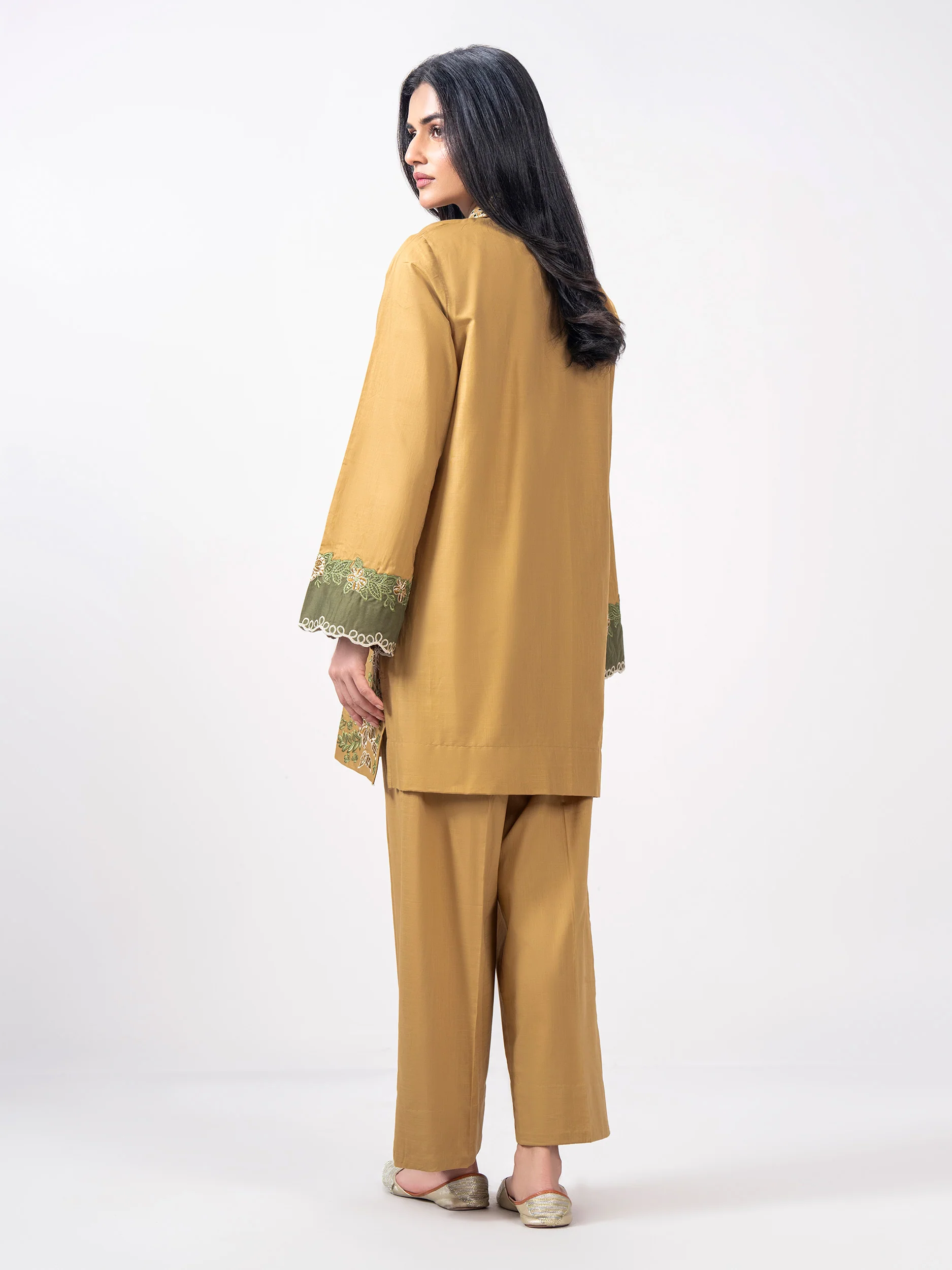 2 Piece Cambric Slub Suit- Embroidered (Pret) - Image 3