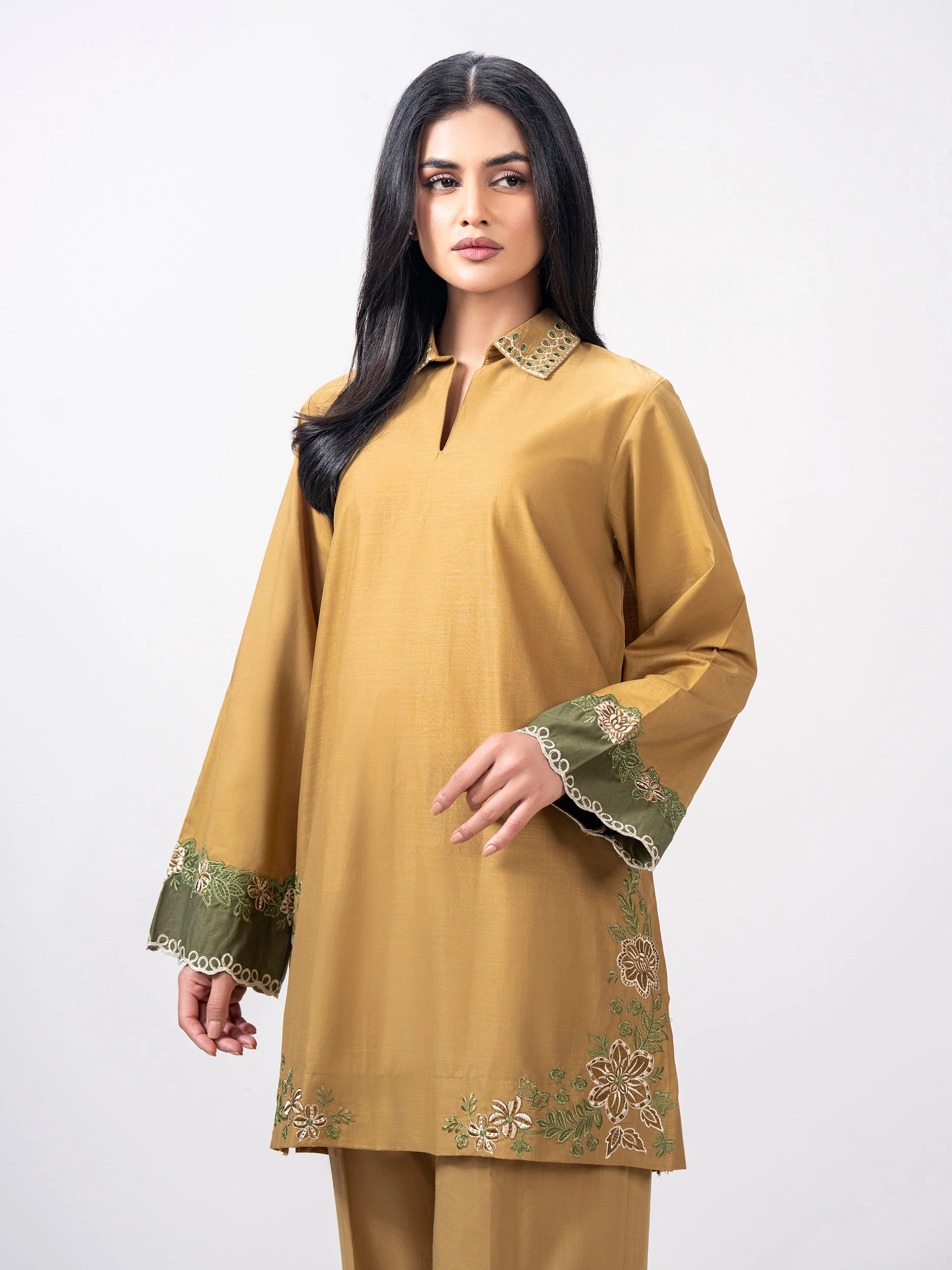 2 Piece Cambric Slub Suit- Embroidered (Pret) - Image 4