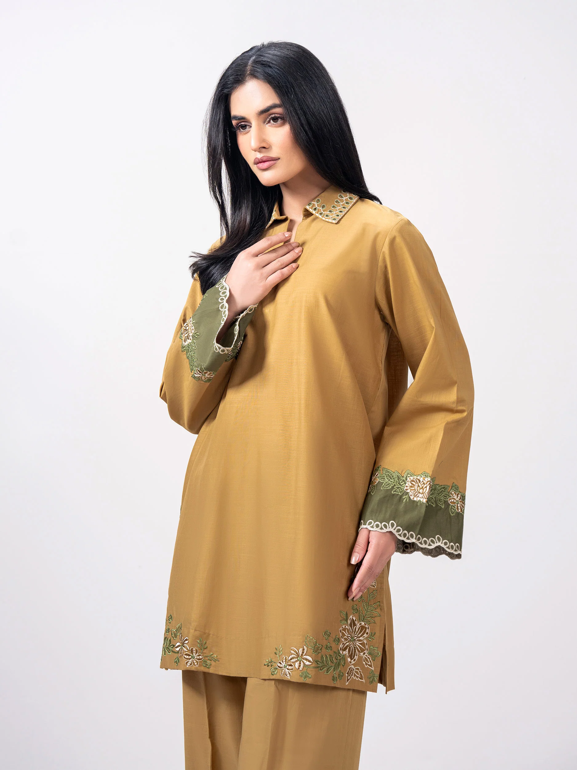 2 Piece Cambric Slub Suit- Embroidered (Pret) - Image 5