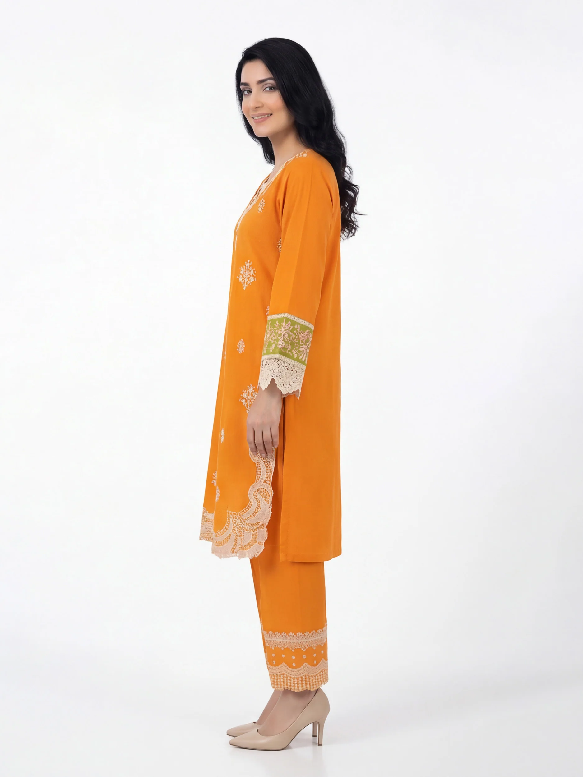 2 Piece Cambric Slub Suit- Embroidered (Pret) - Image 3