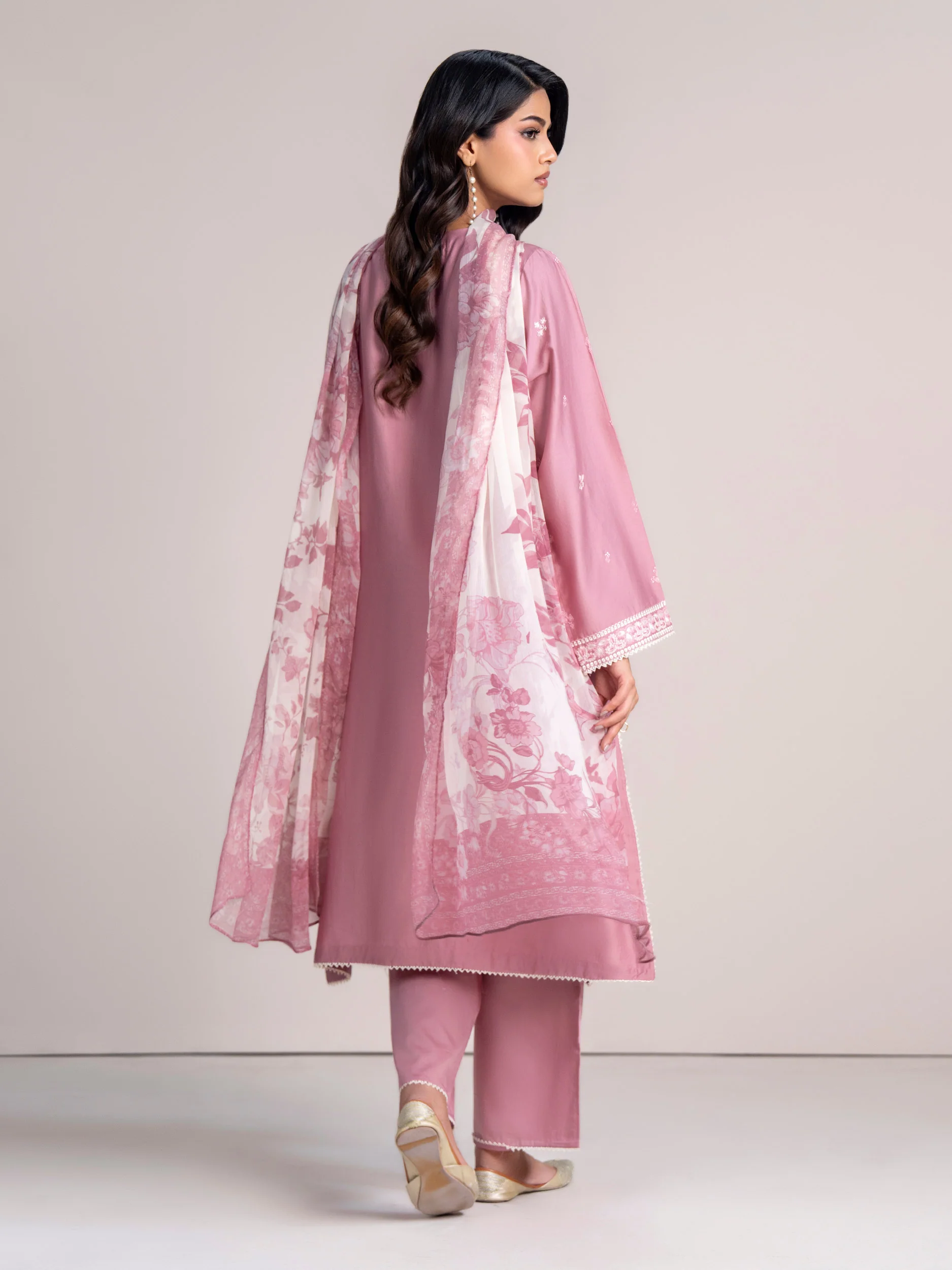 3-Piece Satin Suit- Embroidered (Pret) - Image 3