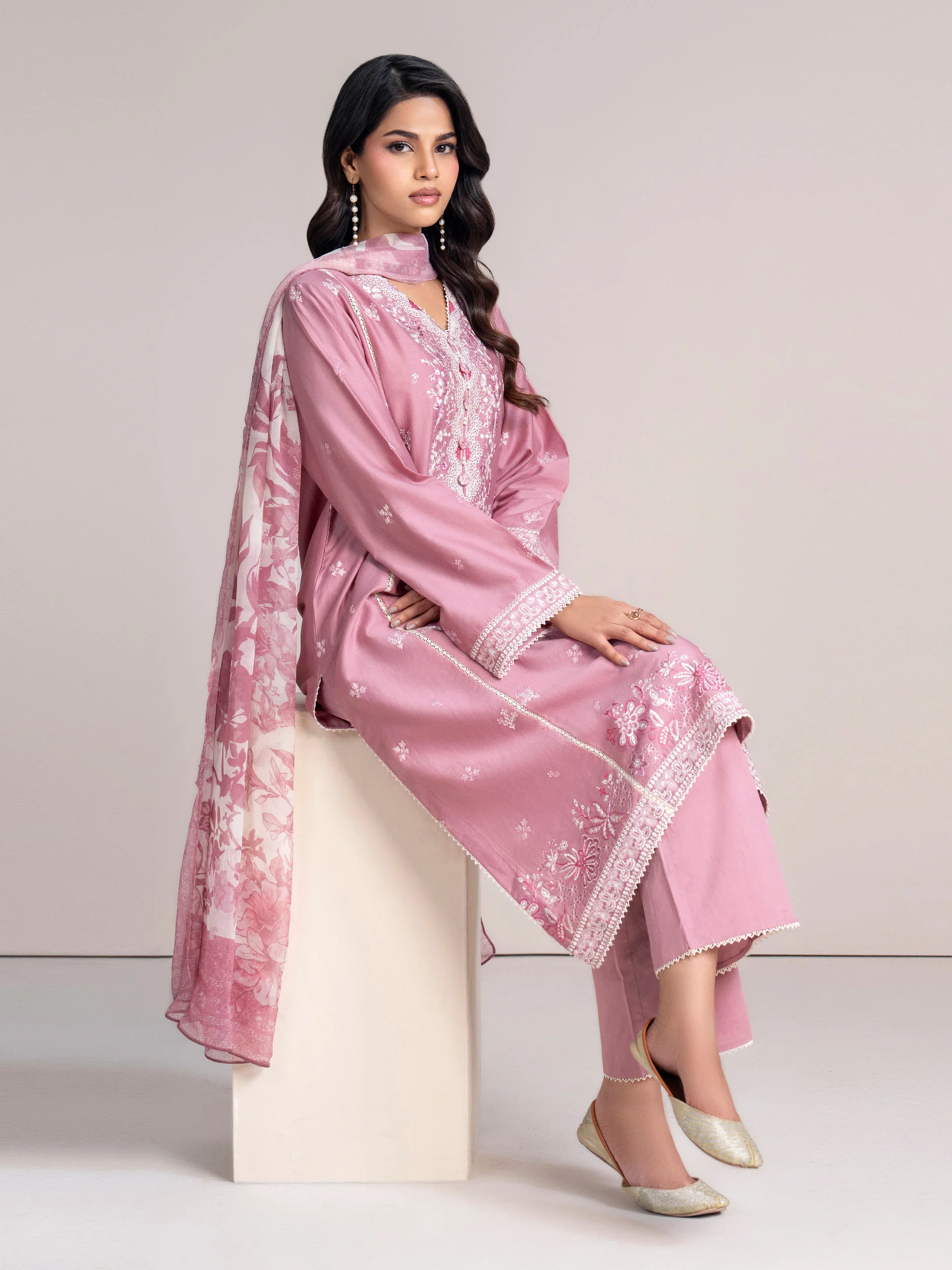 3-Piece Satin Suit- Embroidered (Pret) - Image 4