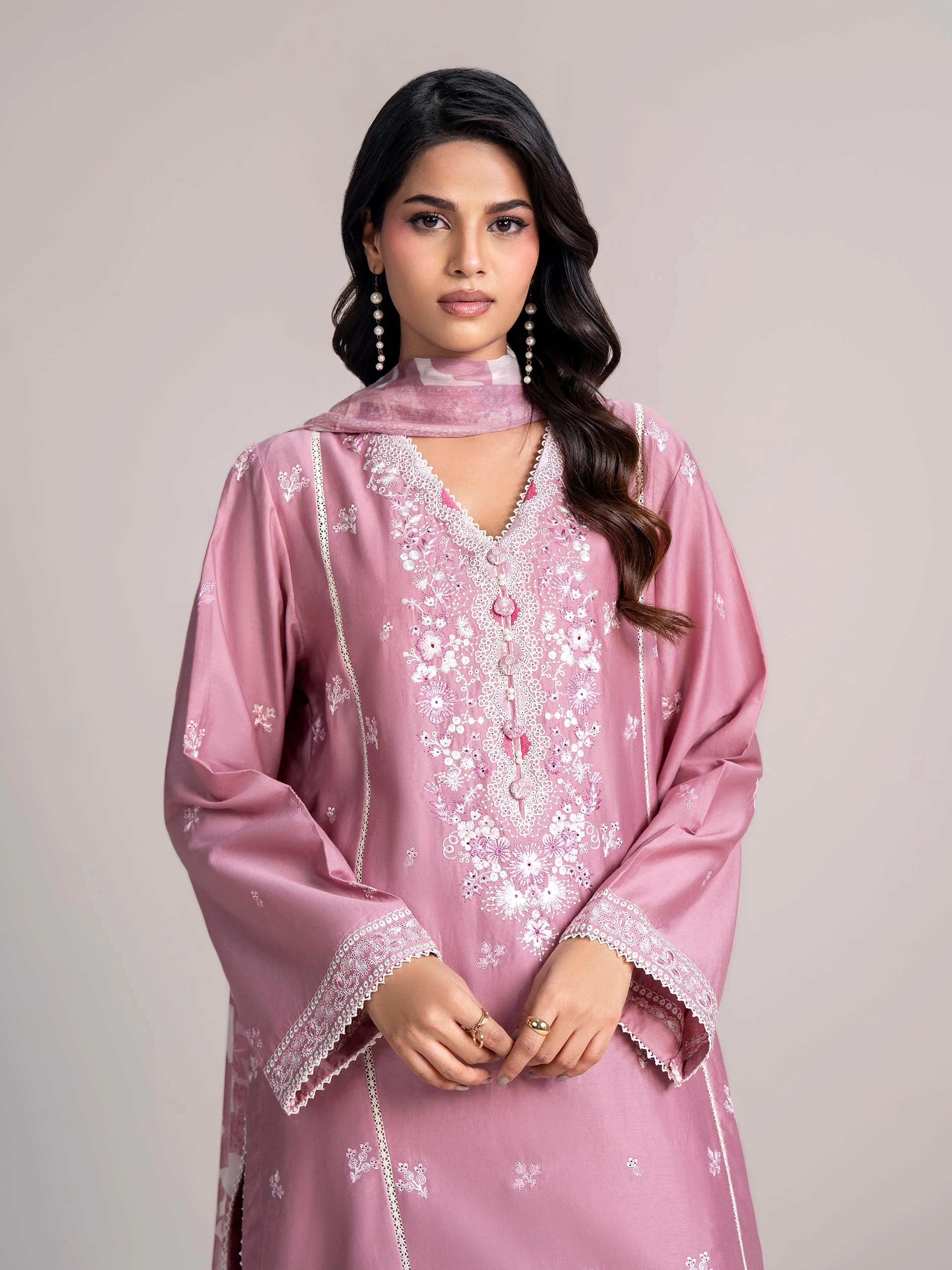 3-Piece Satin Suit- Embroidered (Pret) - Image 5