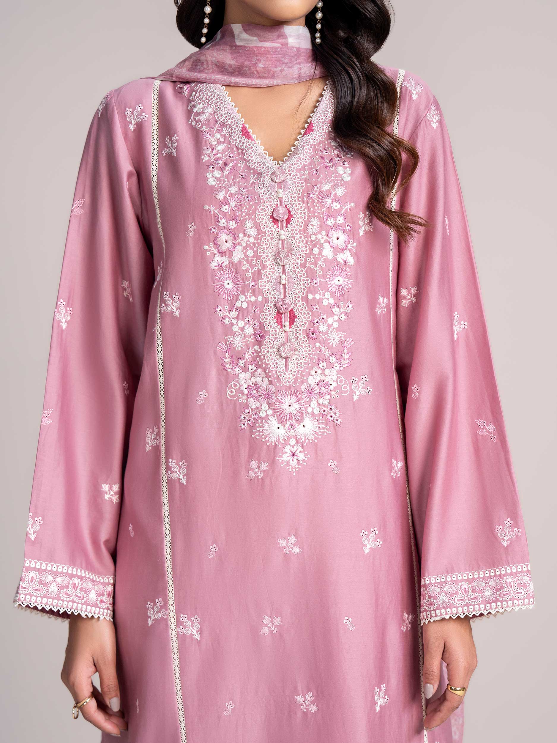 3-Piece Satin Suit- Embroidered (Pret) - Image 6