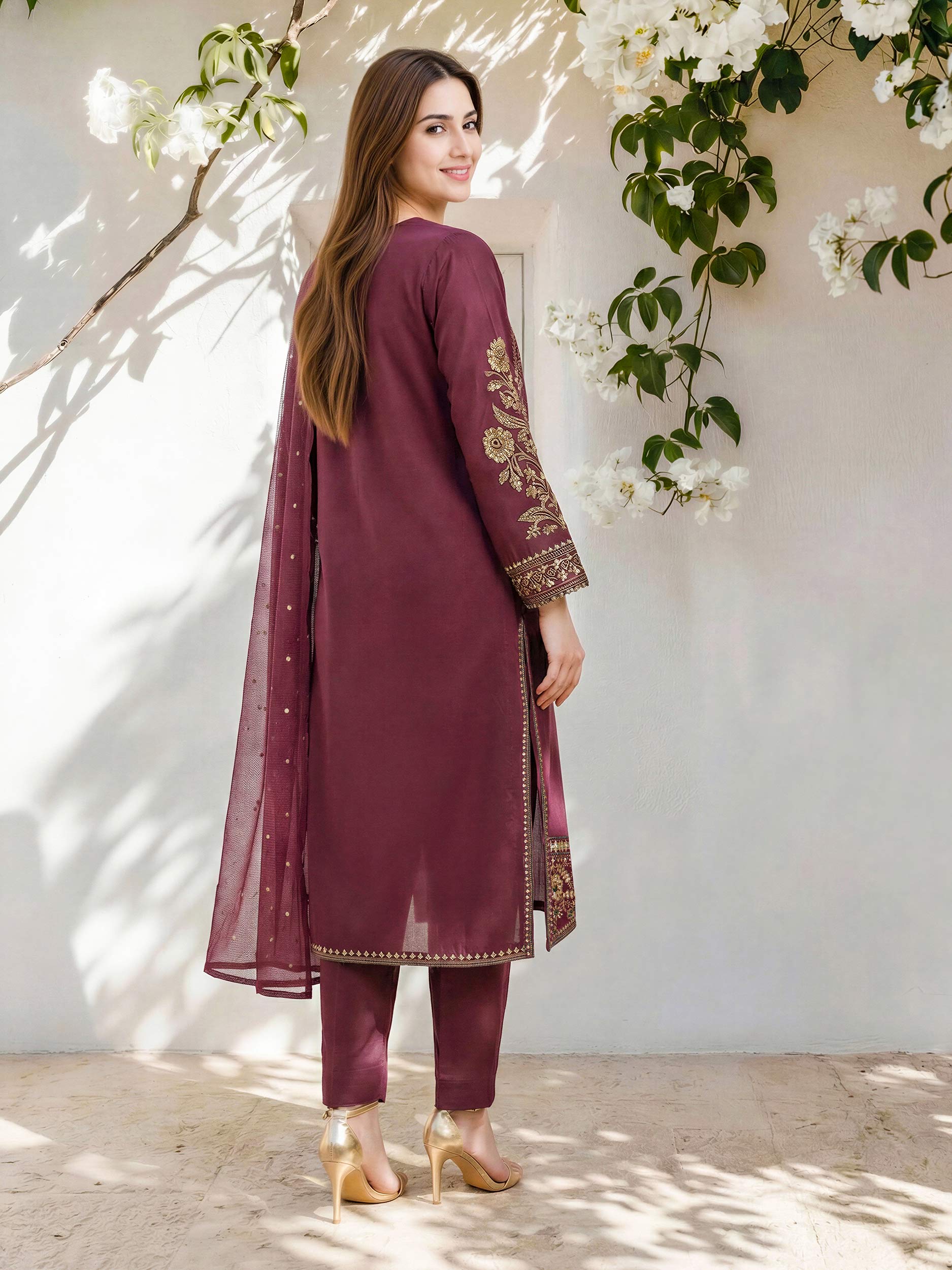 3 Piece Raw Silk Suit- Embroidered (Pret) - Image 3