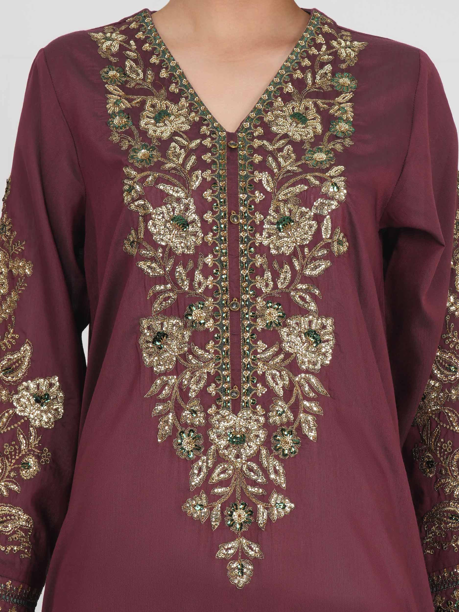 3 Piece Raw Silk Suit- Embroidered (Pret) - Image 4