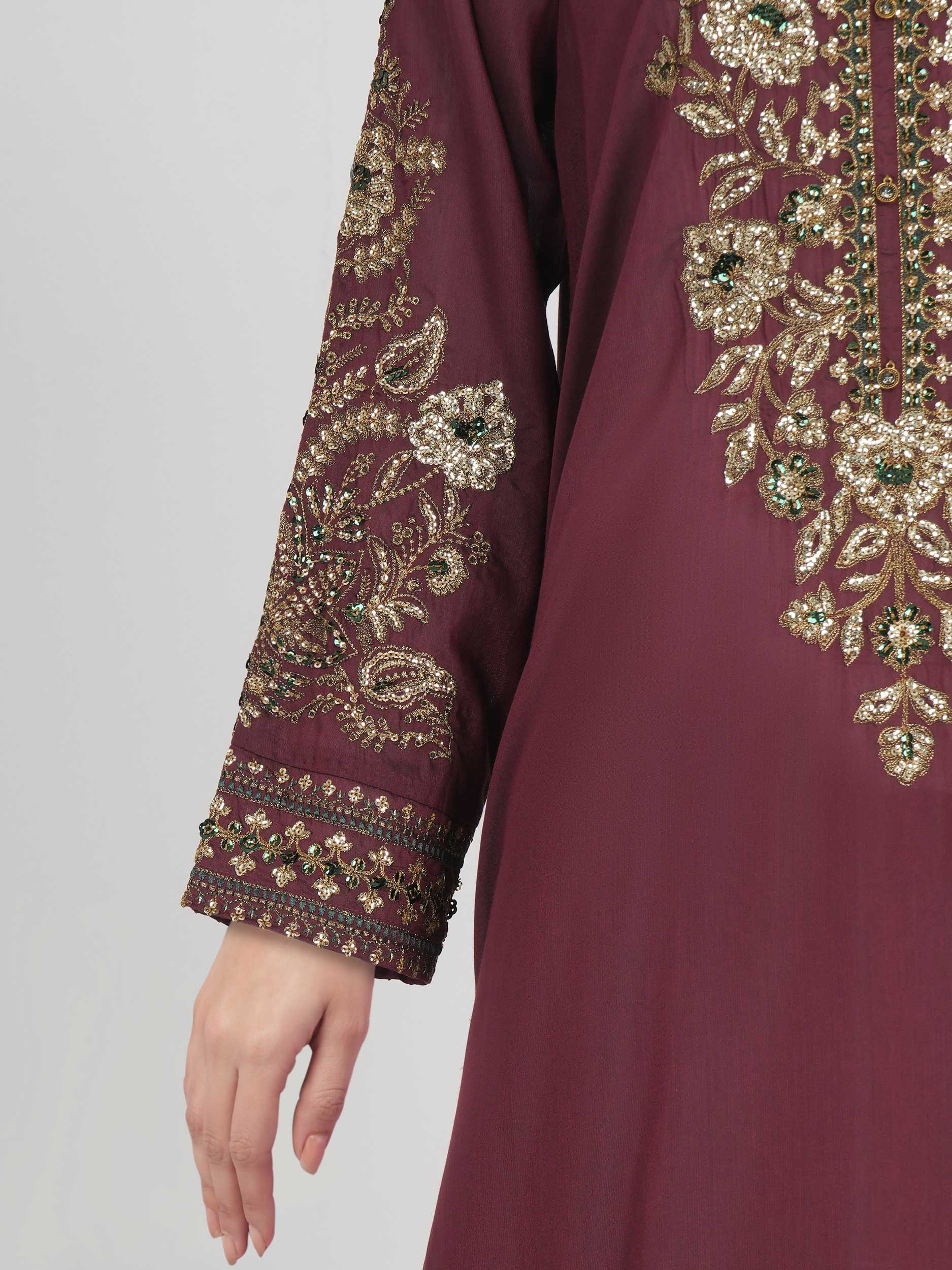 3 Piece Raw Silk Suit- Embroidered (Pret) - Image 5