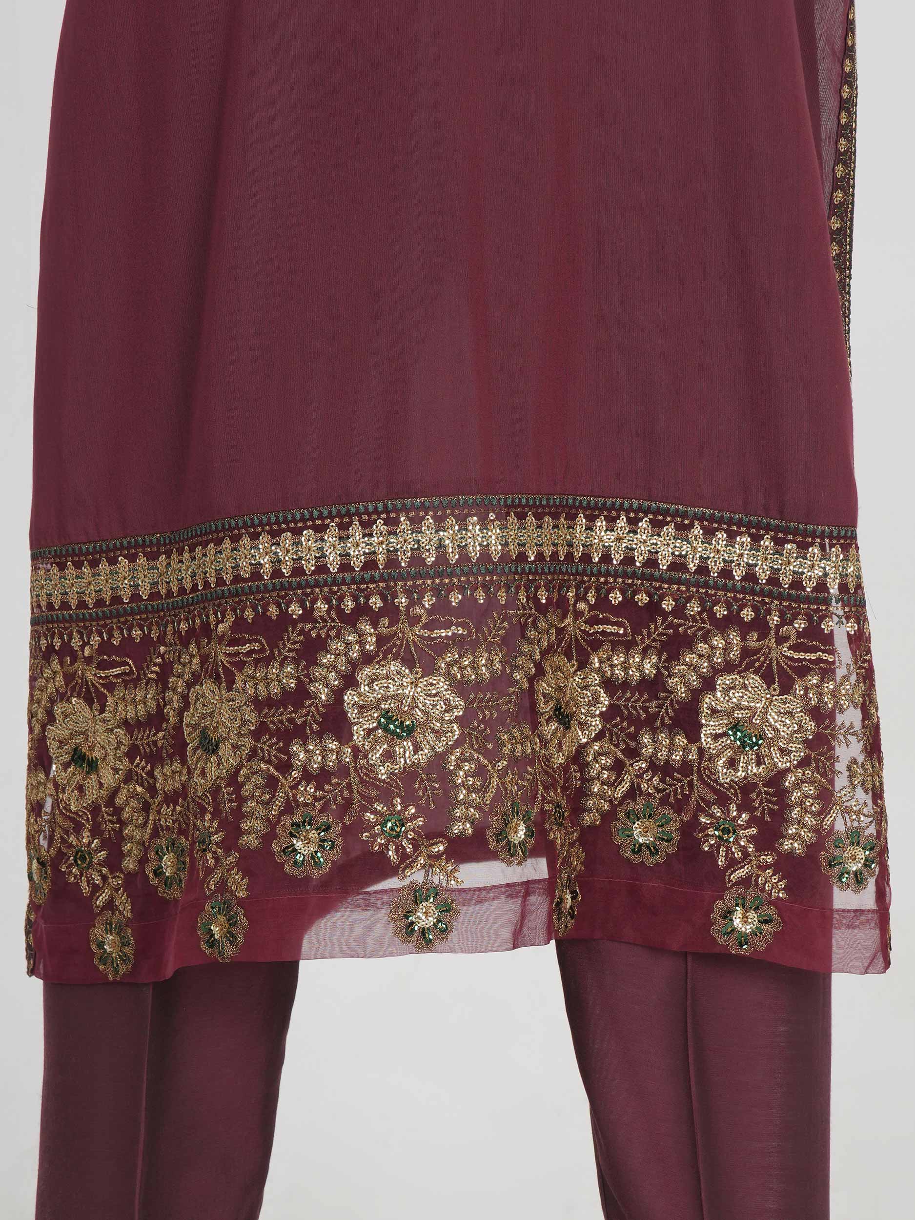 3 Piece Raw Silk Suit- Embroidered (Pret) - Image 6