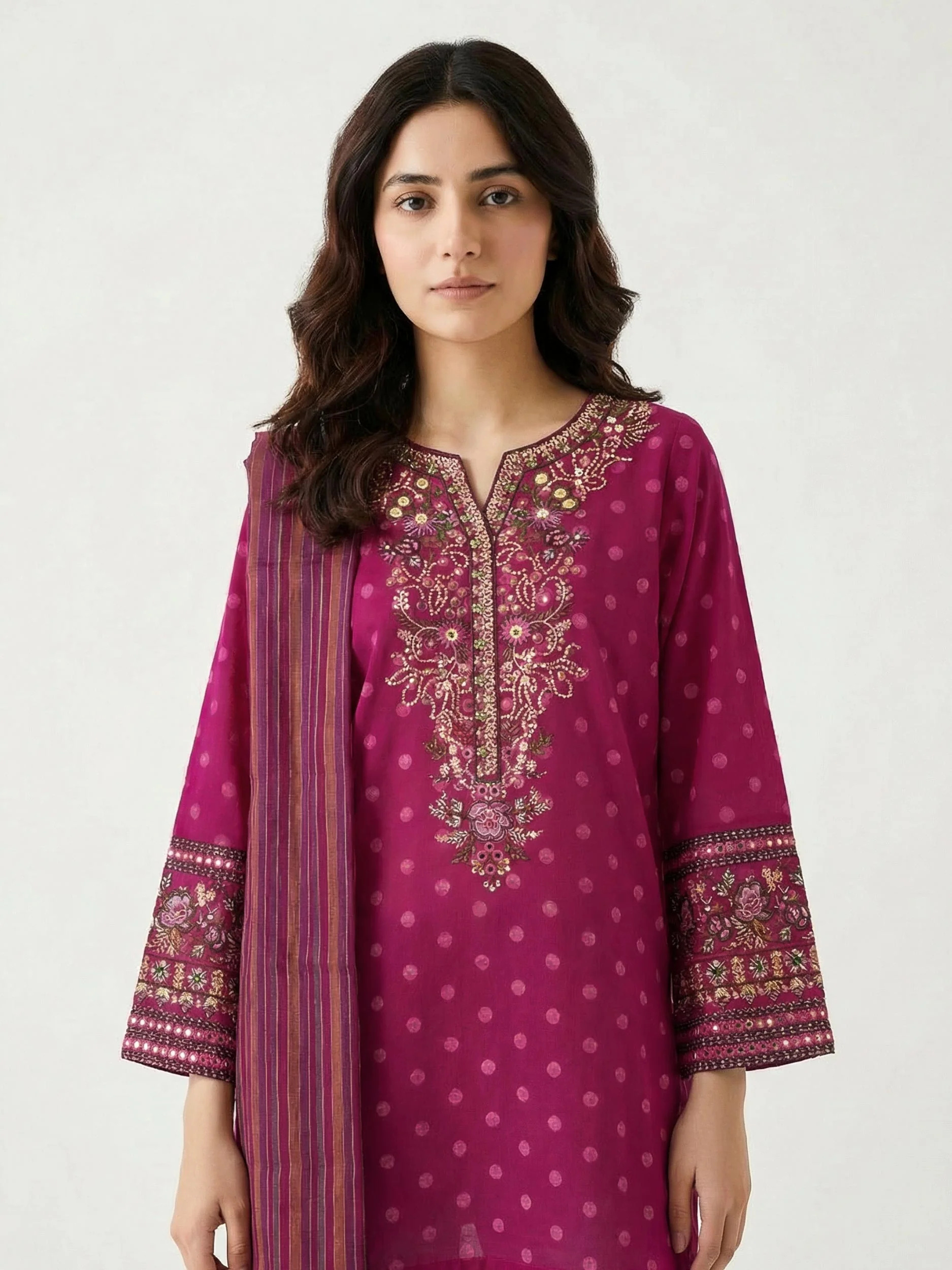 3 Piece Raw Silk Suit- Embroidered (Pret) - Image 3