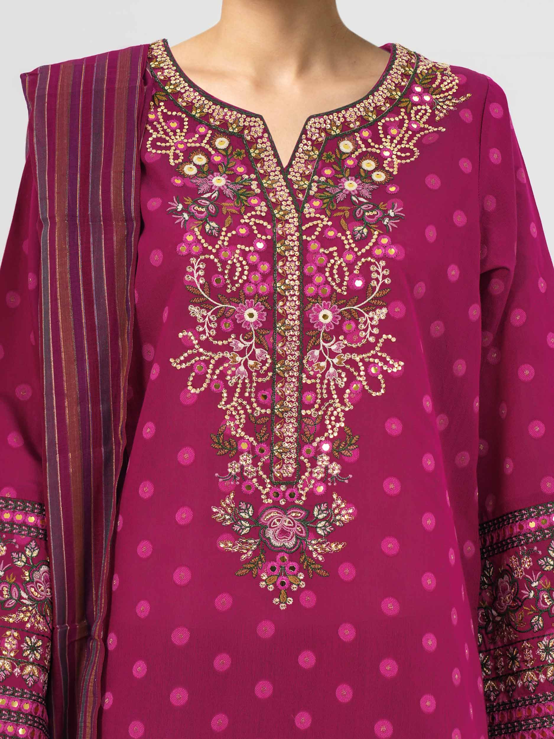 3 Piece Raw Silk Suit- Embroidered (Pret) - Image 4