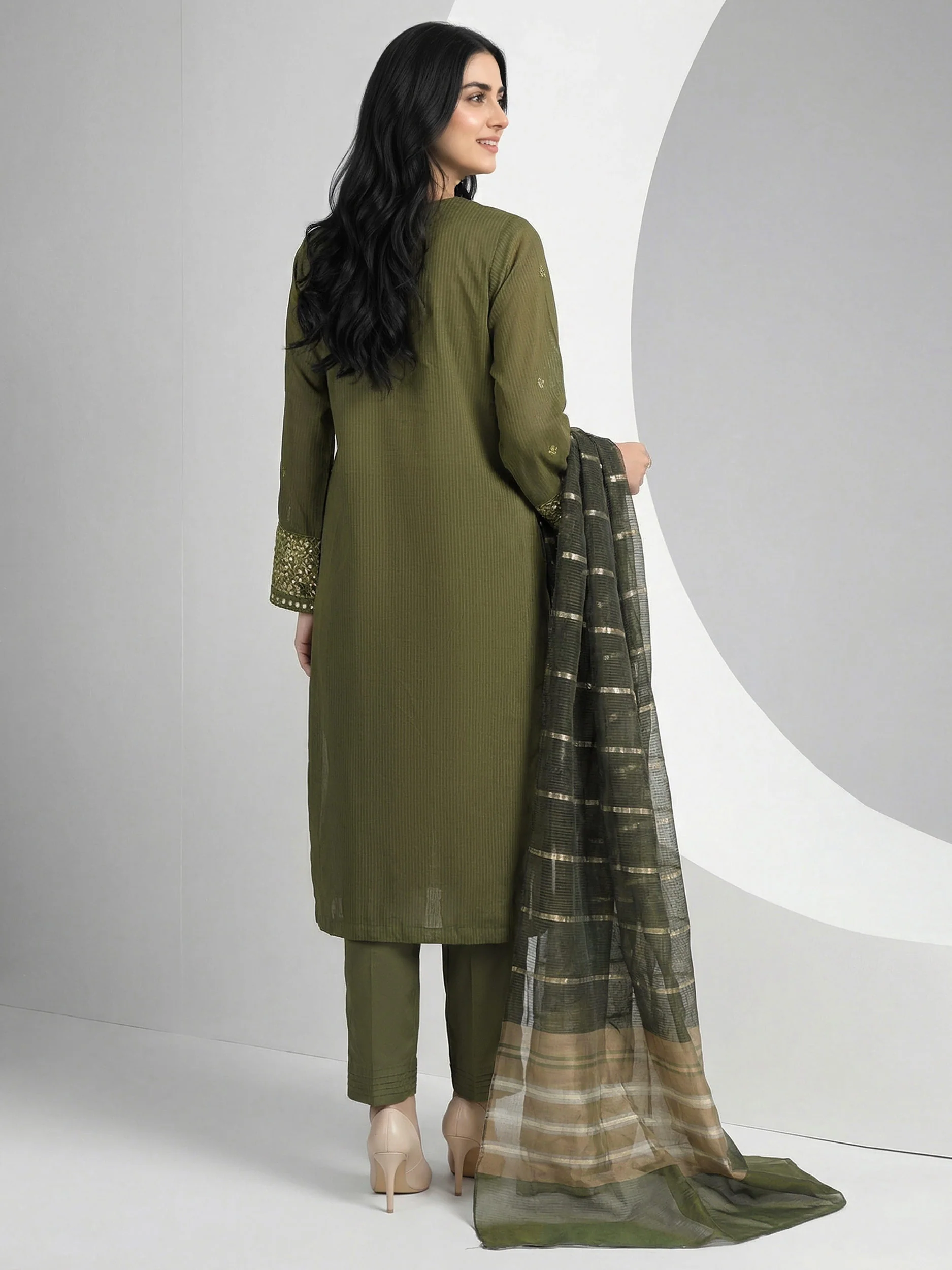 3 Piece Raw Silk Suit- Embroidered (Pret) - Image 2