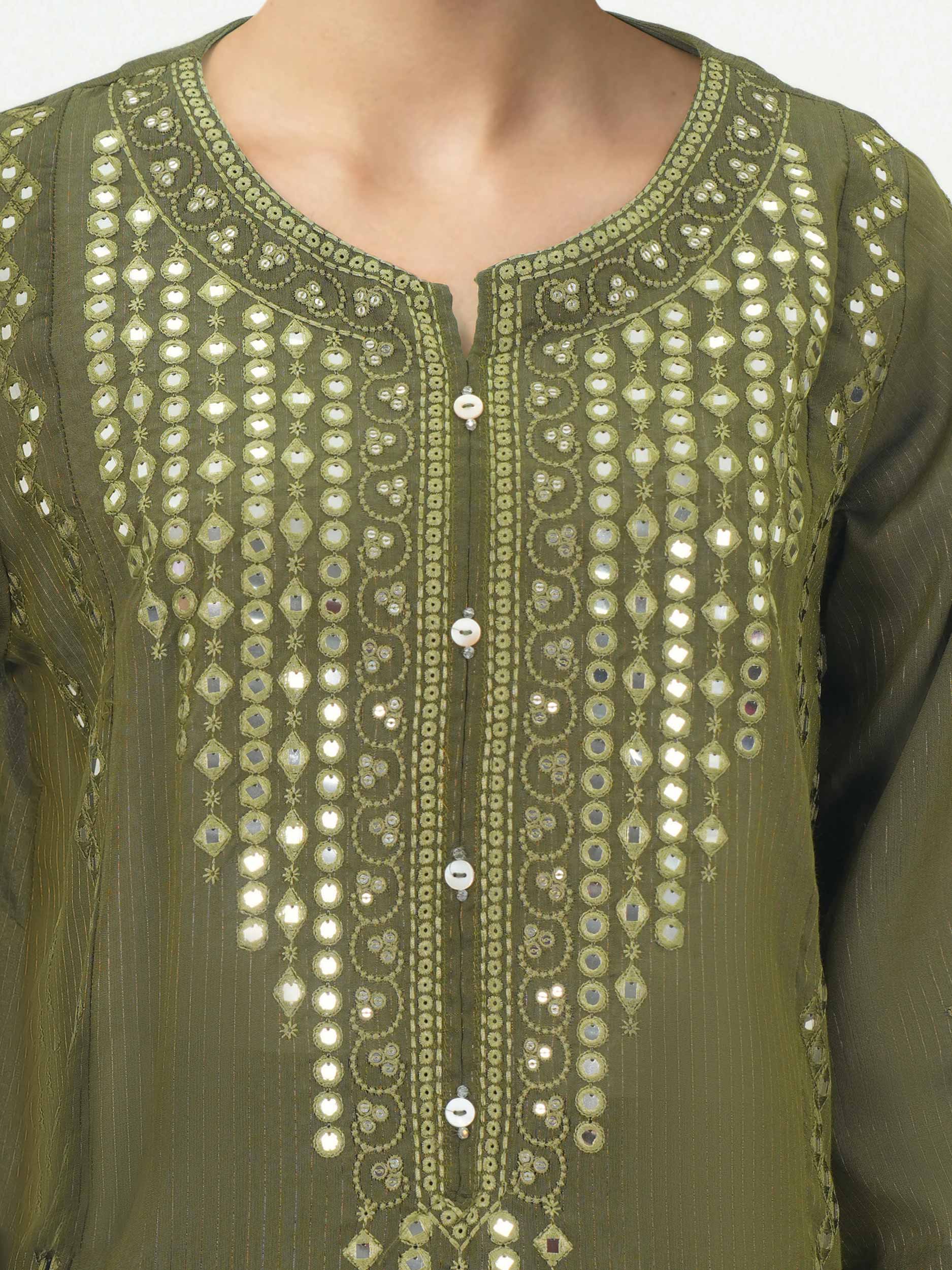 3 Piece Raw Silk Suit- Embroidered (Pret) - Image 3