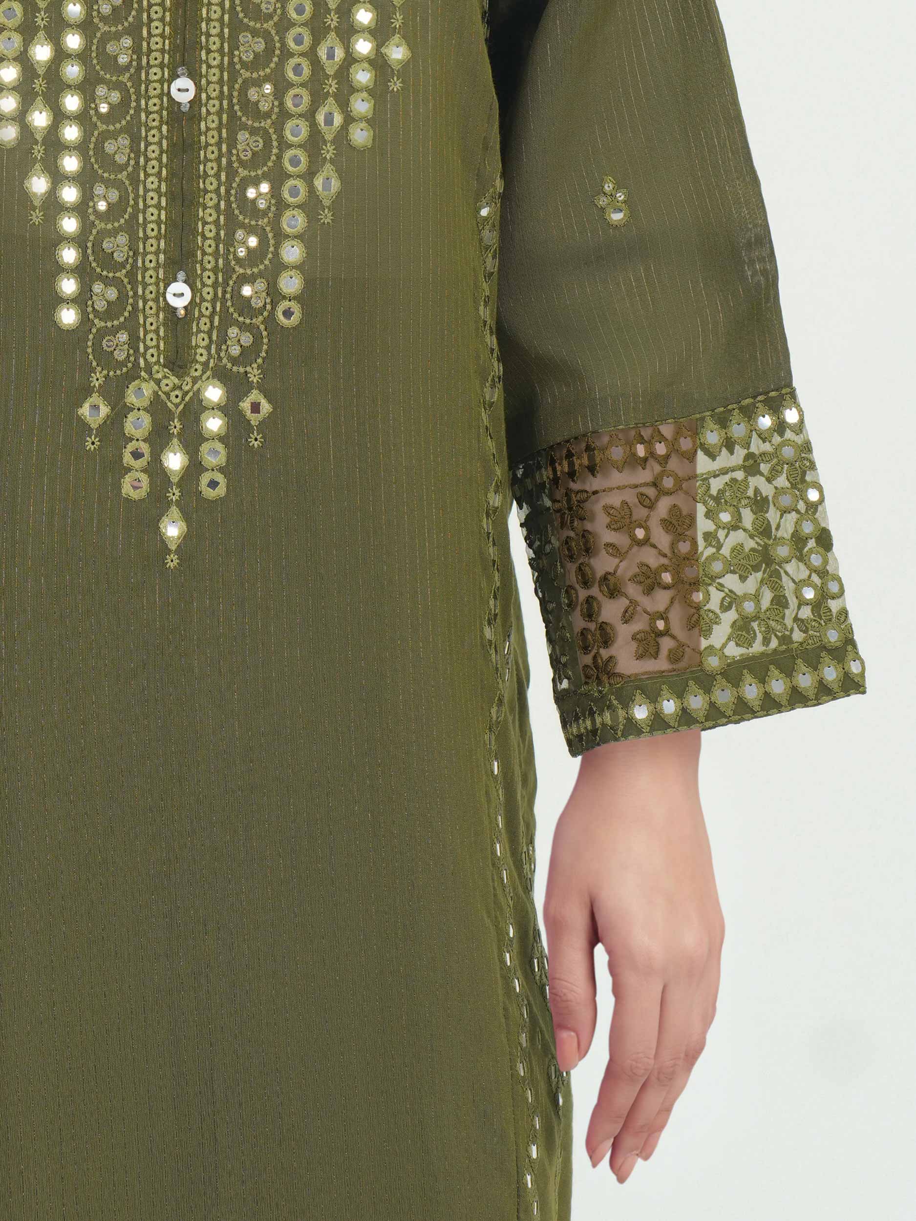 3 Piece Raw Silk Suit- Embroidered (Pret) - Image 4