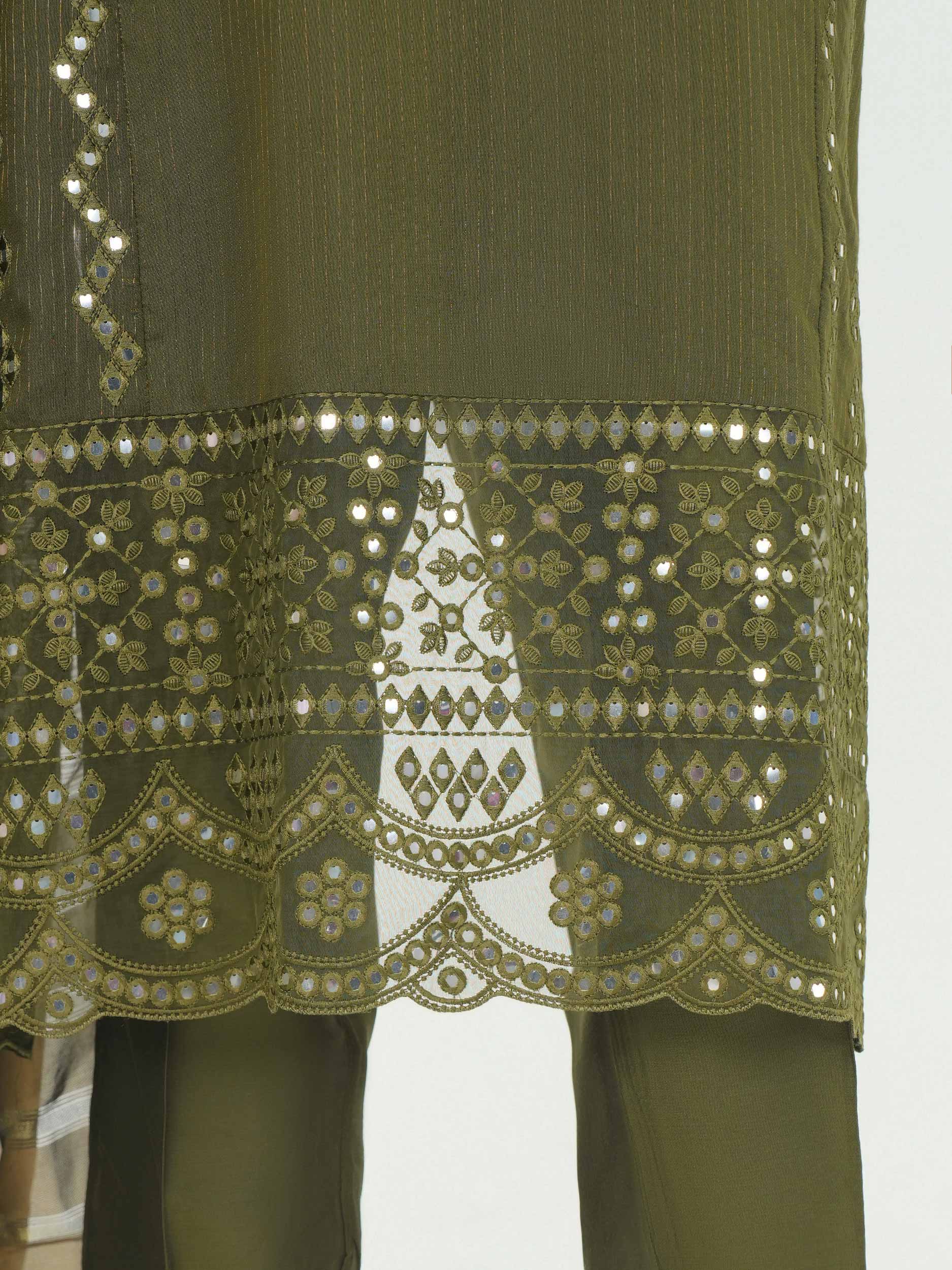 3 Piece Raw Silk Suit- Embroidered (Pret) - Image 5