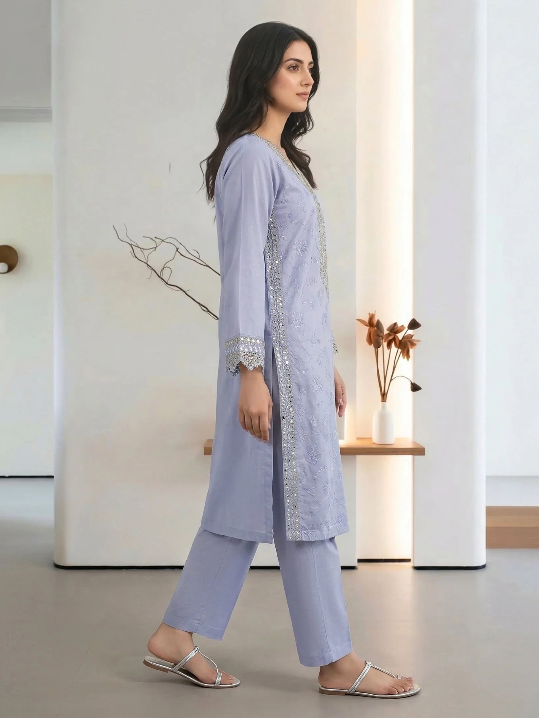 2 Piece Cotton Net Suit- Embroidered (Pret) - Image 2