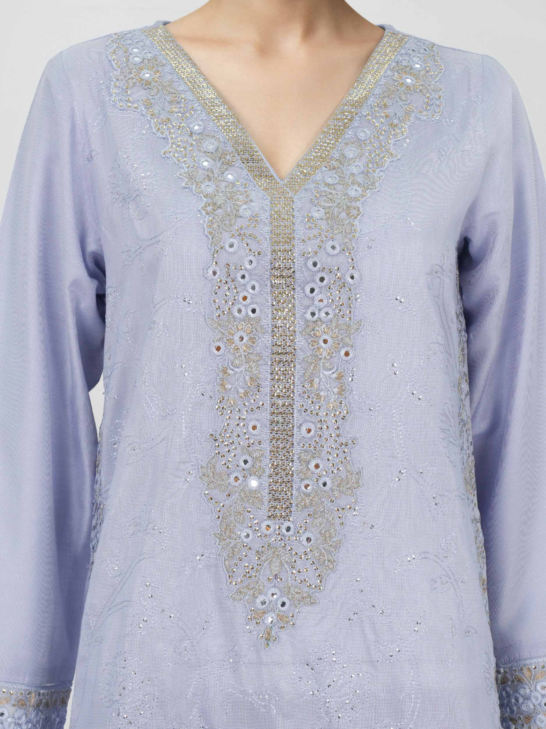2 Piece Cotton Net Suit- Embroidered (Pret) - Image 4