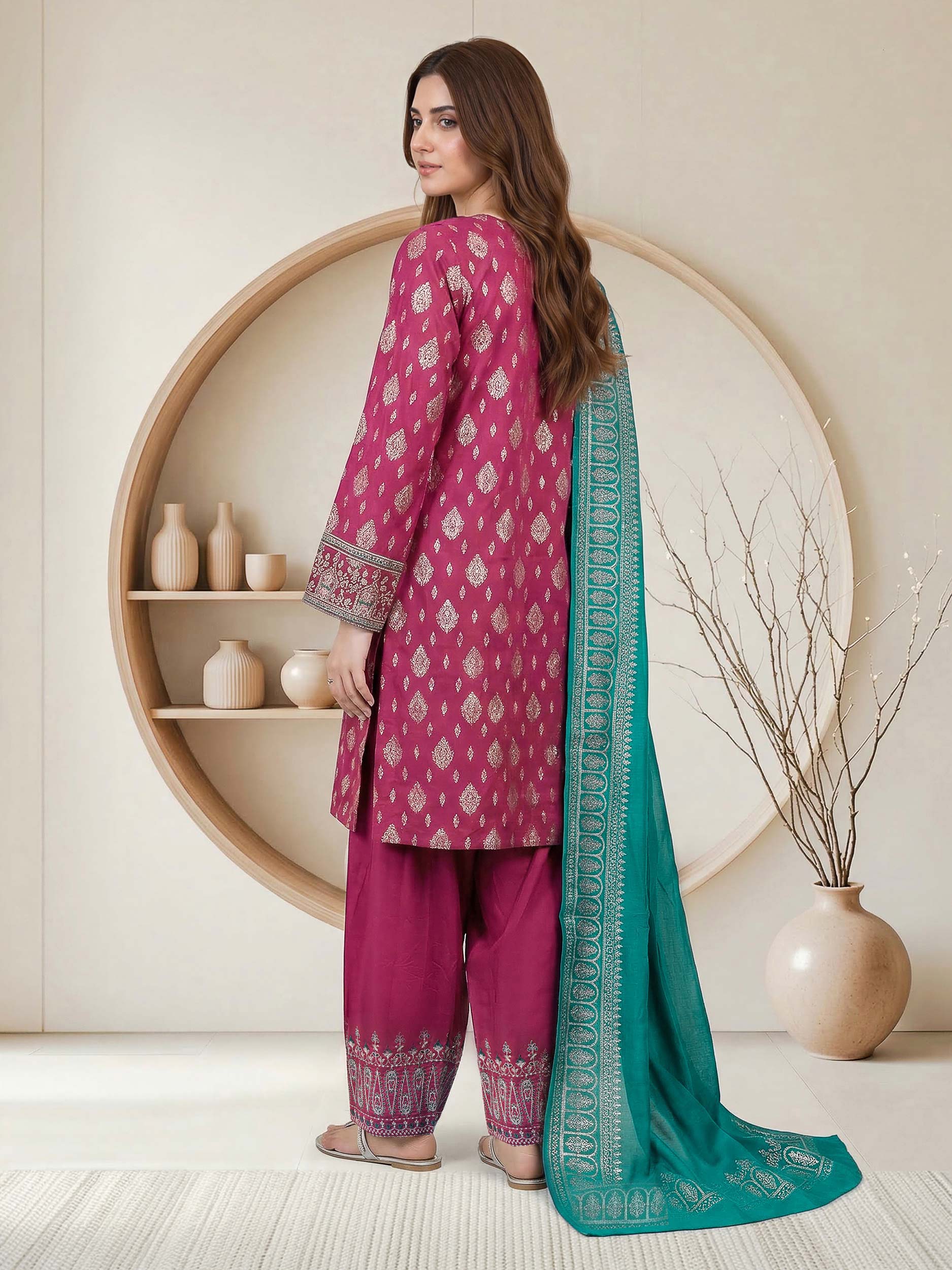 3 Piece Raw Silk Suit- Embroidered (Pret) - Image 3