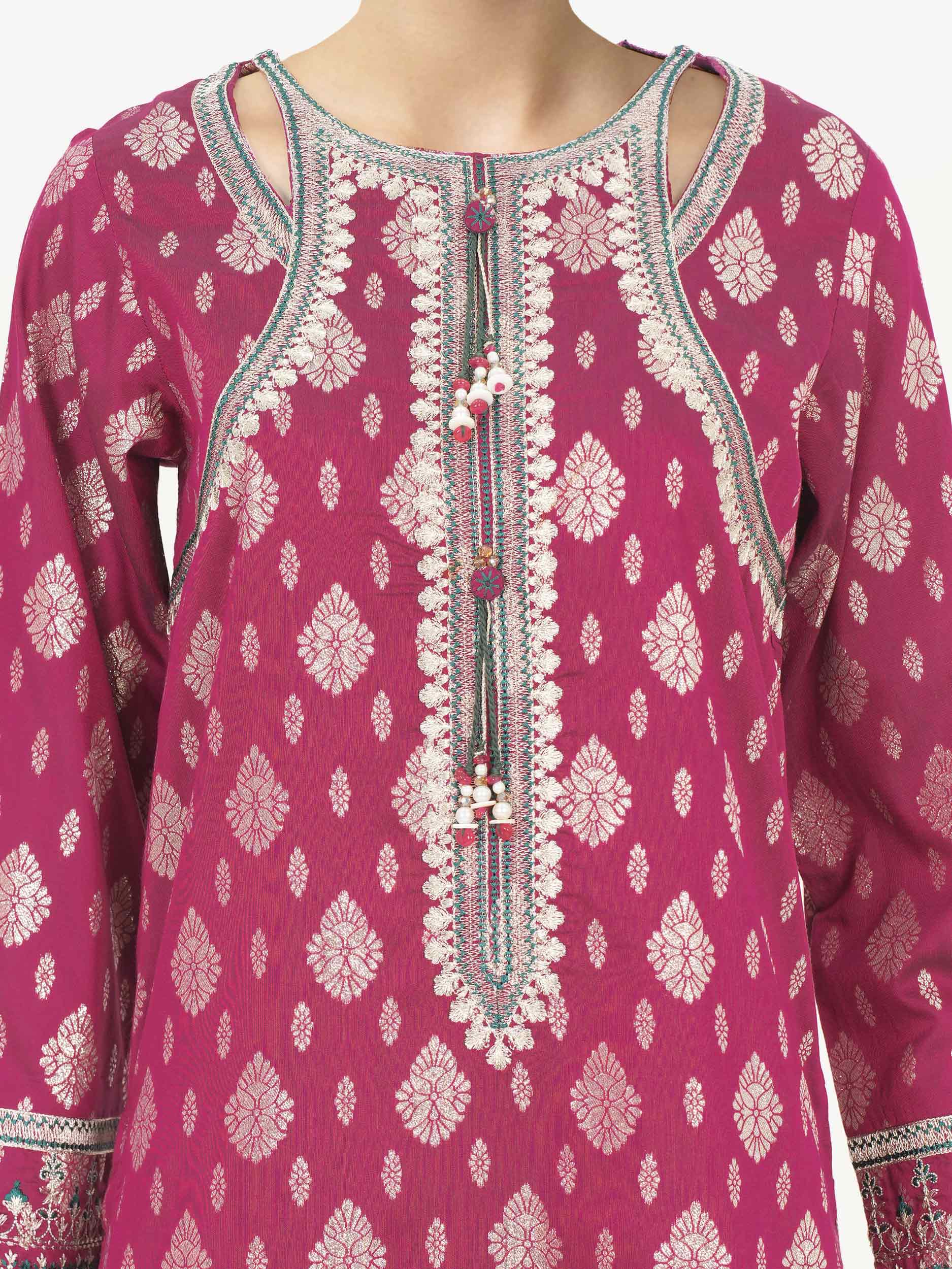 3 Piece Raw Silk Suit- Embroidered (Pret) - Image 4