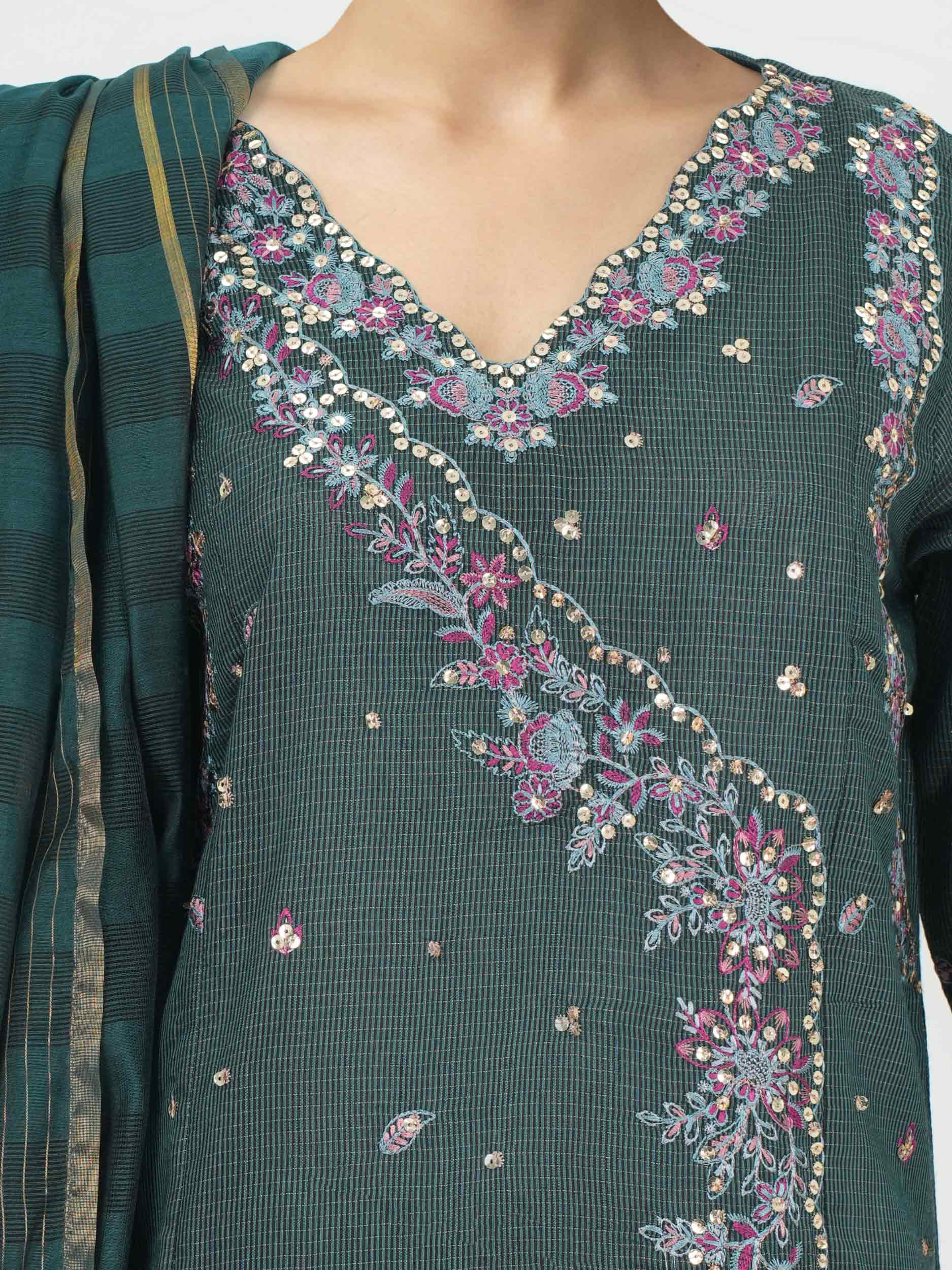 3 Piece Raw Silk Suit- Embroidered (Pret) - Image 4