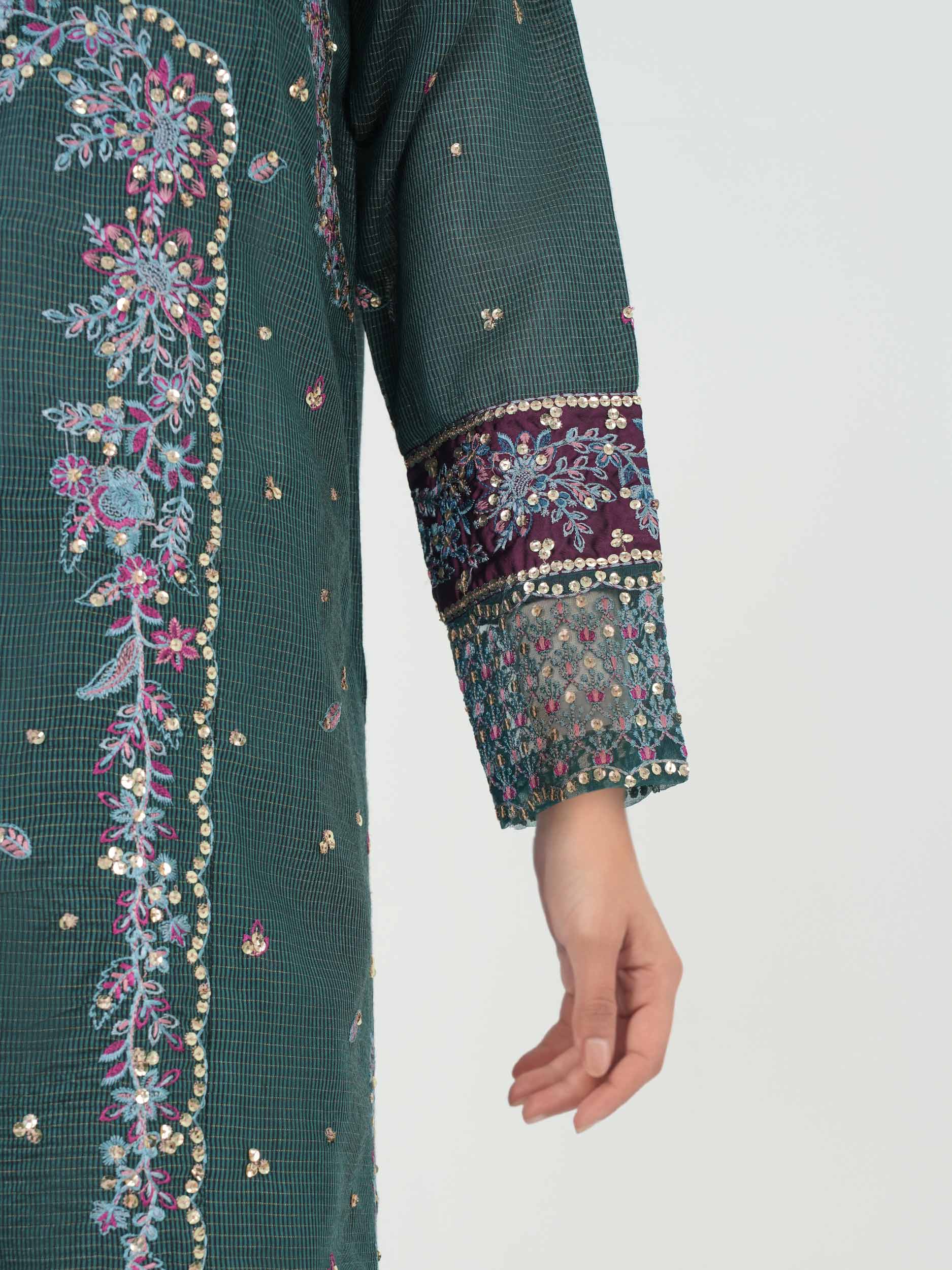 3 Piece Raw Silk Suit- Embroidered (Pret) - Image 5