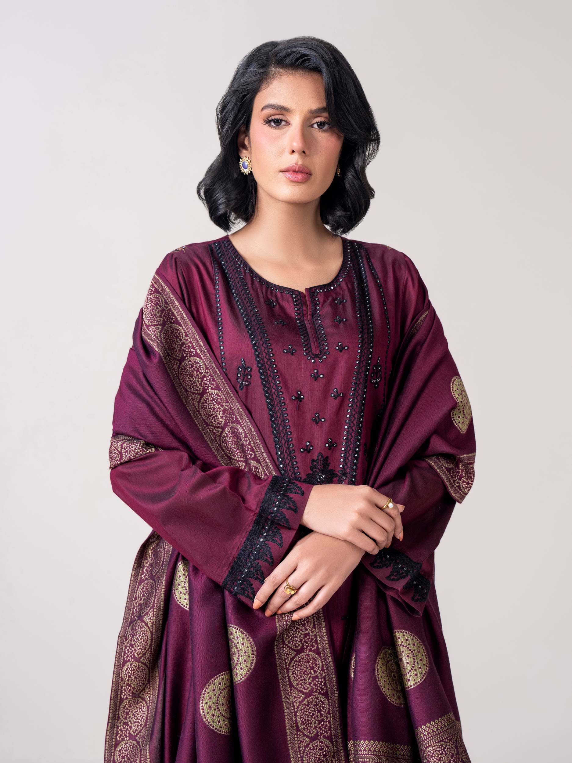 3 Piece Raw Silk Suit- Embroidered (Pret) - Image 4