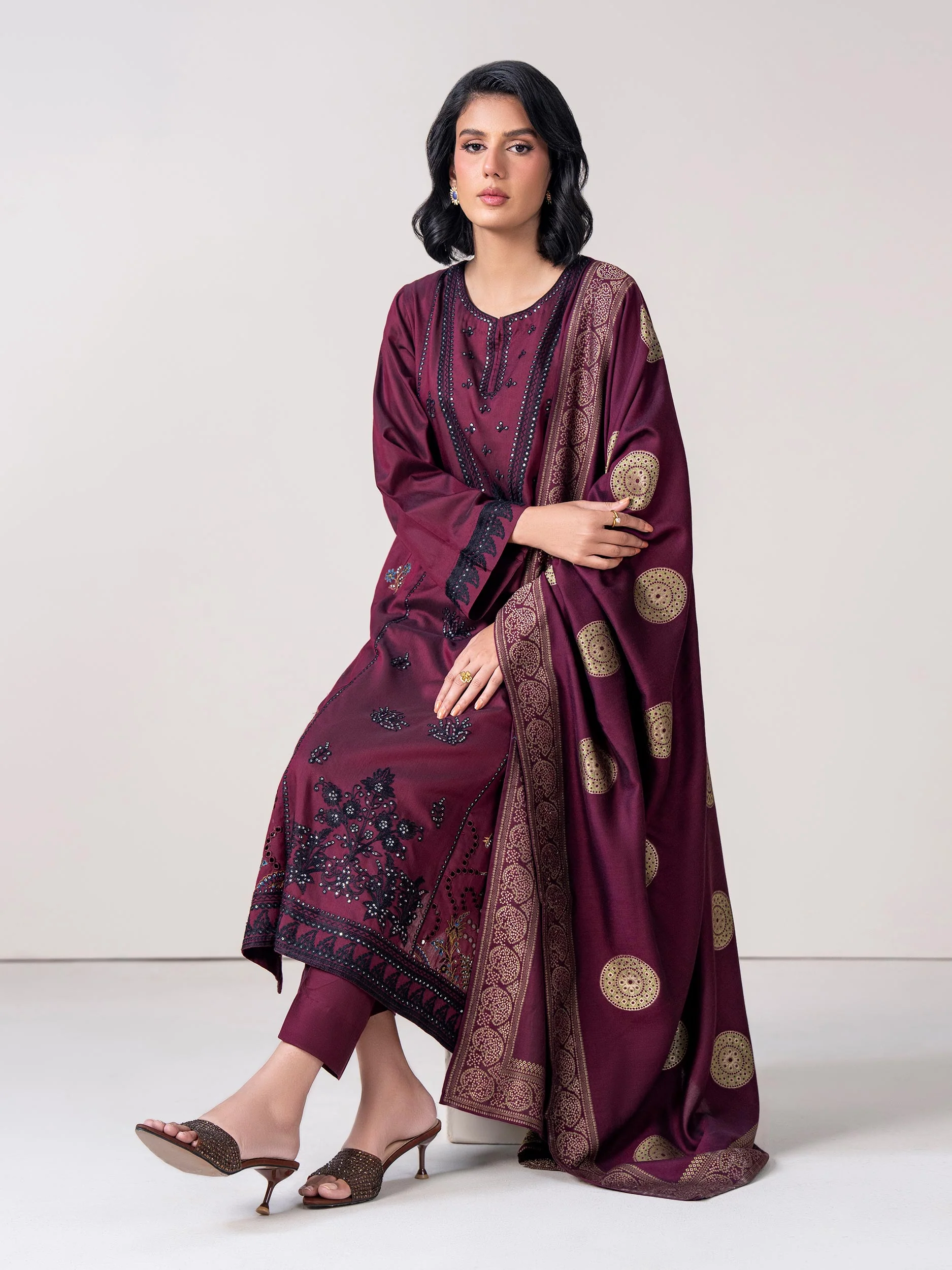 3 Piece Raw Silk Suit- Embroidered (Pret) - Image 5