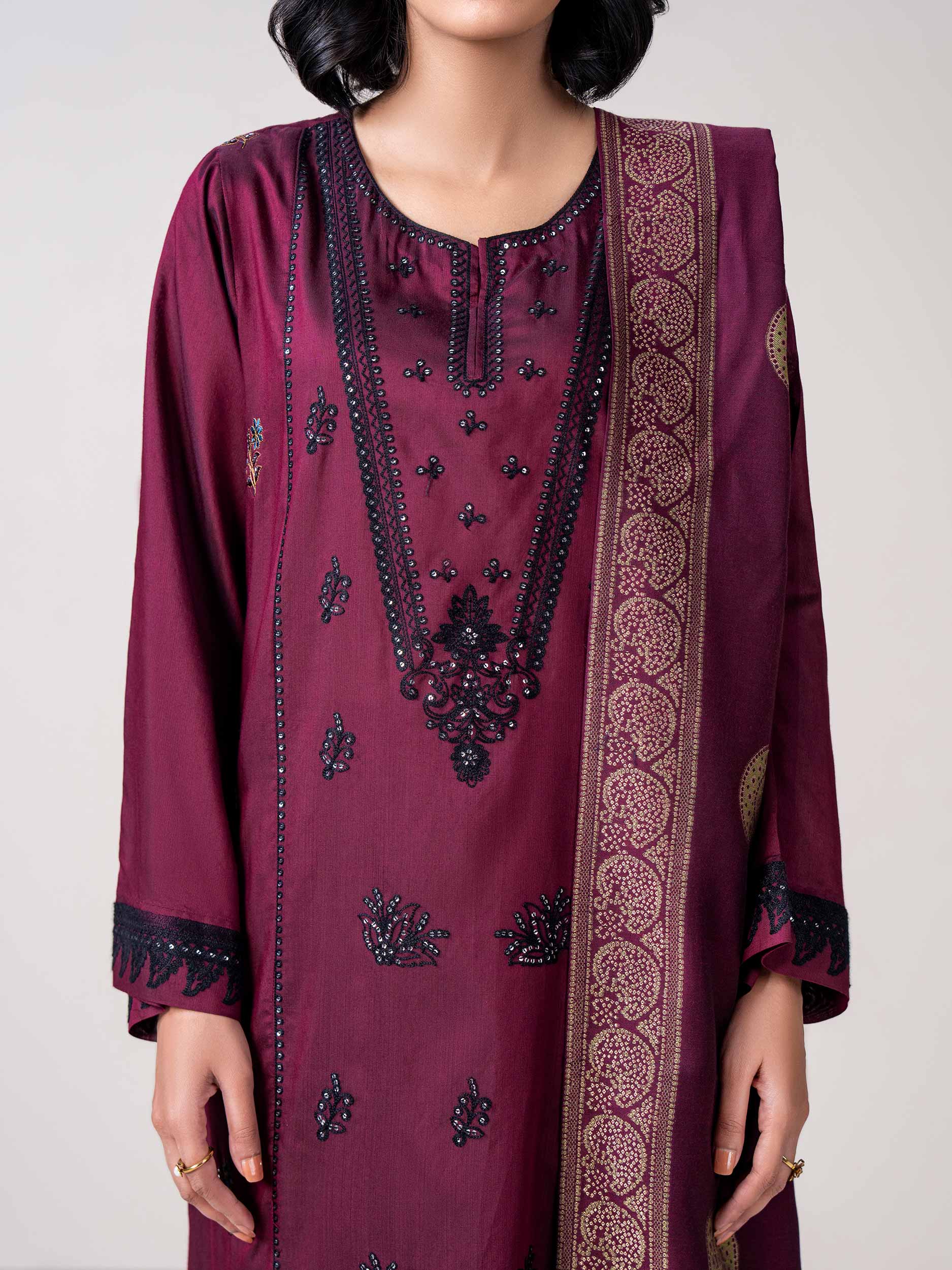 3 Piece Raw Silk Suit- Embroidered (Pret) - Image 6