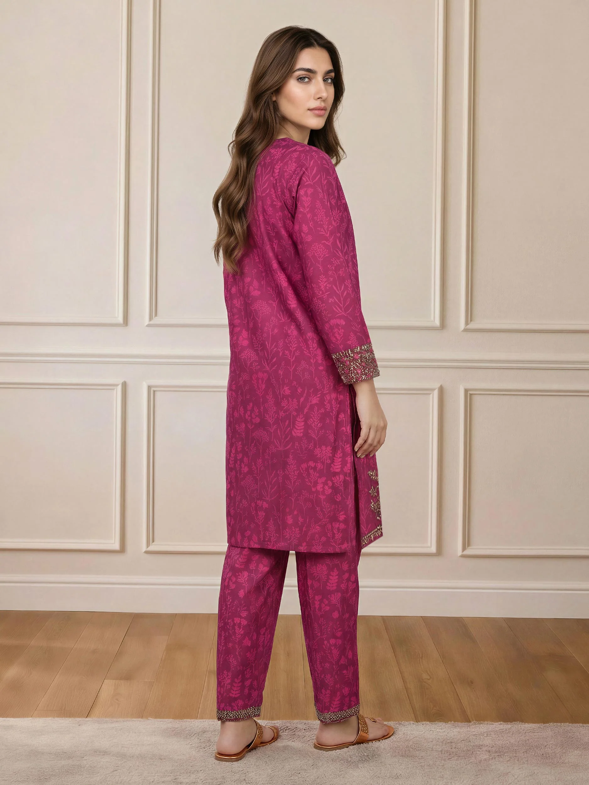 2 Piece Cambric Suit- Embroidered (Pret) - Image 3