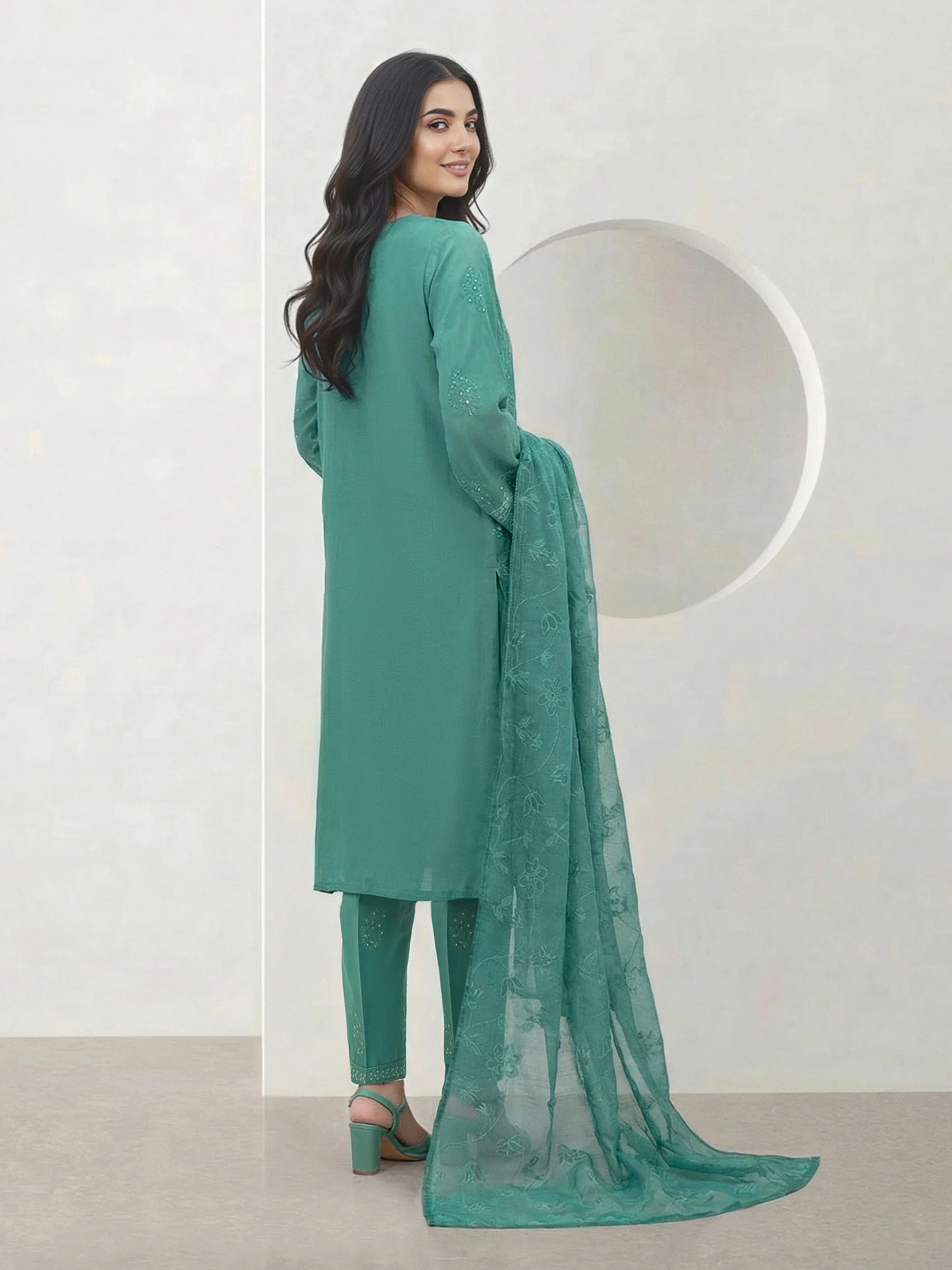 3 Piece Dobby Suit- Embroidered (Pret) - Image 3