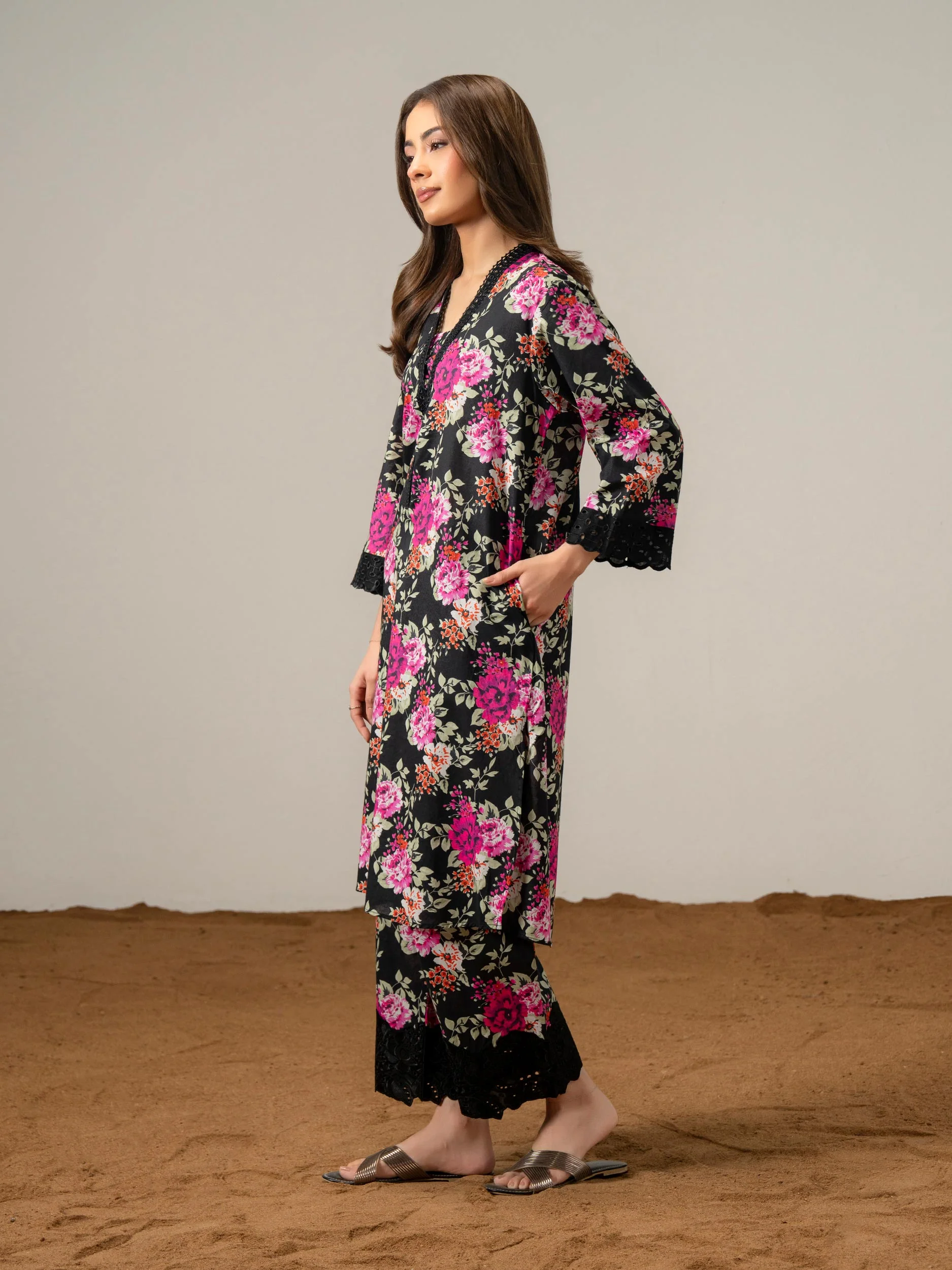 2 Piece Cambric Suit-Printed (Pret) - Image 4