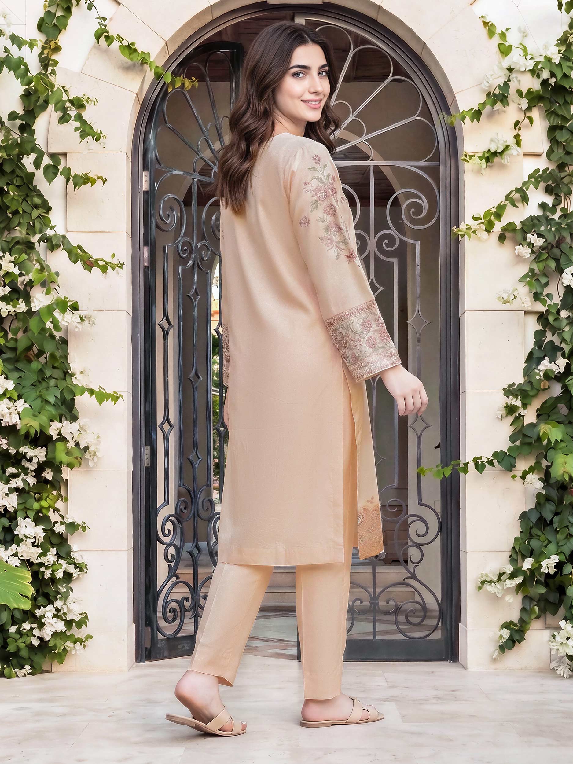 2 Piece Cotton Net Suit- Embroidered (Pret) - Image 3