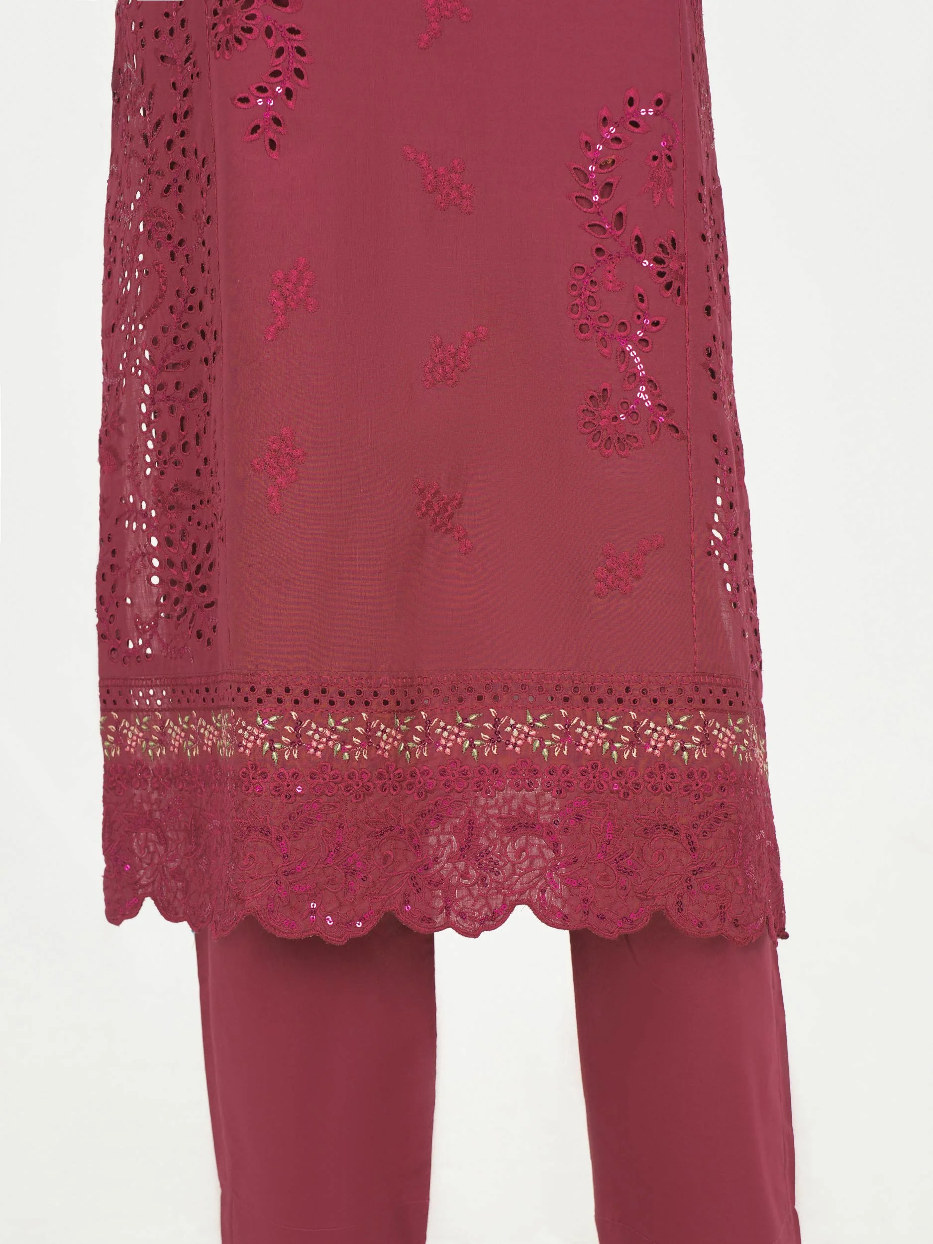 3 Piece Cambric Slub Suit- Embroidered (Pret) - Image 6